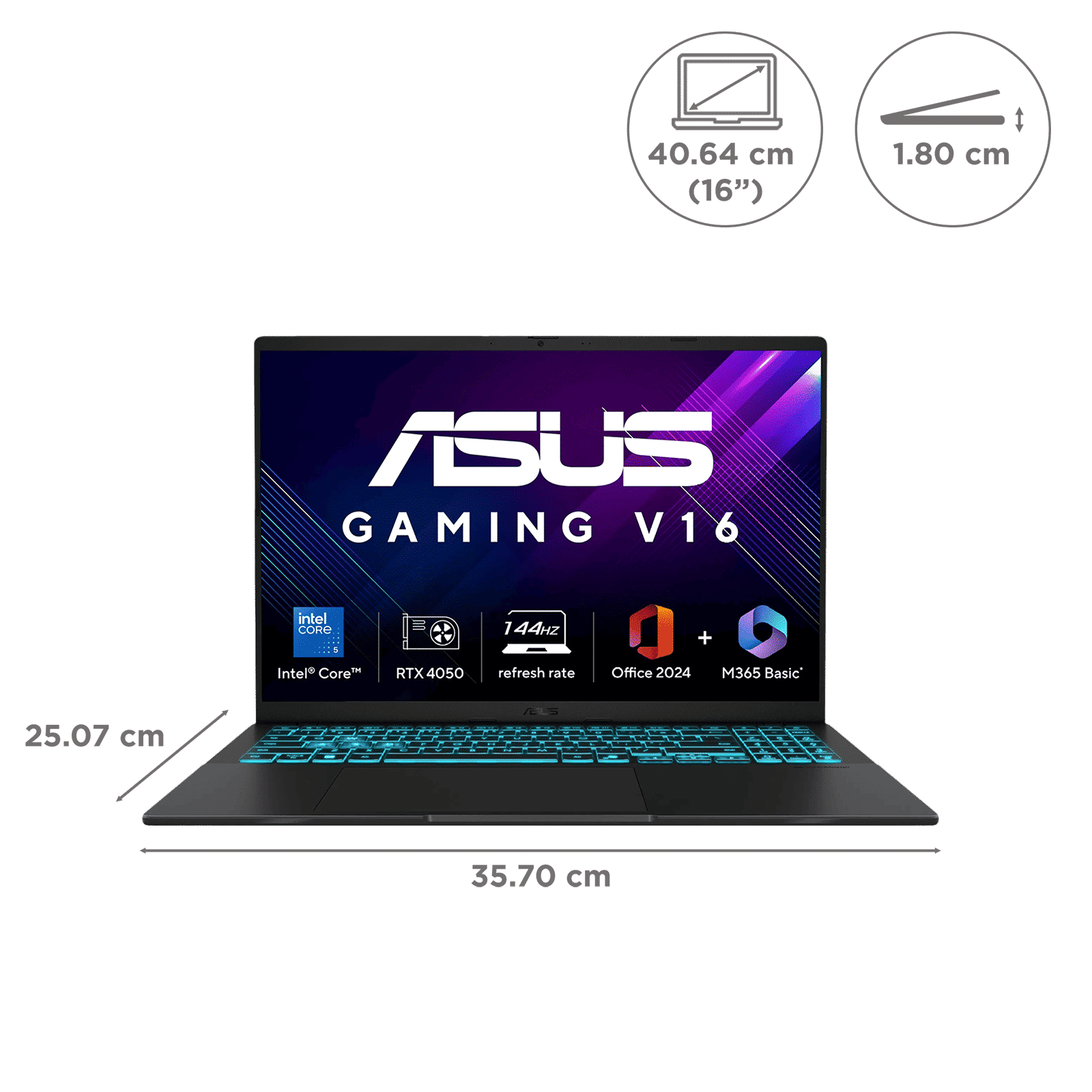 ASUS V16 V3607VU-RP550WS Intel Core 5 Gaming Laptop (16GB, 512GB SSD, Windows 11 Home, 6GB Graphics, 16 inch 144 Hz WUXGA IPS Display, NVIDIA GeForce RTX 4050, MS Office Home 2024, Black, 1.95 KG)_2