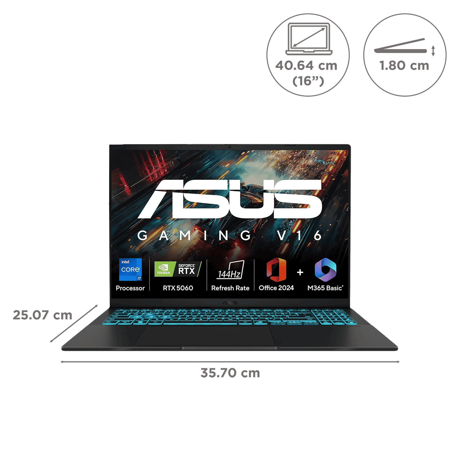 ASUS V16 V3607VM-RP057WS Intel Core 7 Gaming Laptop (16GB, 512GB SSD, Windows 11 Home, 8GB Graphics, 16 inch 144 Hz WUXGA Display, NVIDIA GeForce RTX 5060, MS Office Home 2024, Black, 1.95 KG)_2