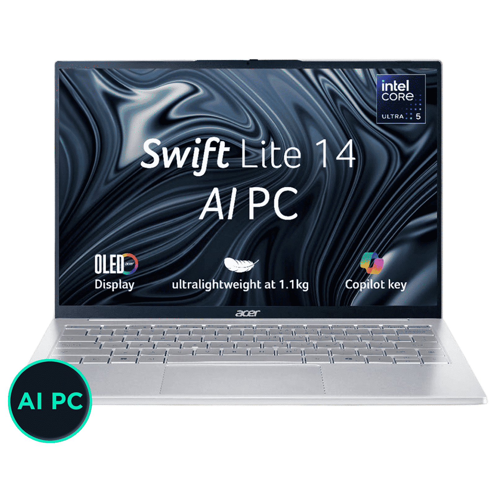 Acer Swift Lite 14 SFL14-54M Intel Core Ultra 5 Thin & Light Laptop (16GB RAM, 512GB SSD, Windows 11 Home, 14 inch WUXGA OLED Display, Microsoft Office, Light Silver, 1.10 KG)_1