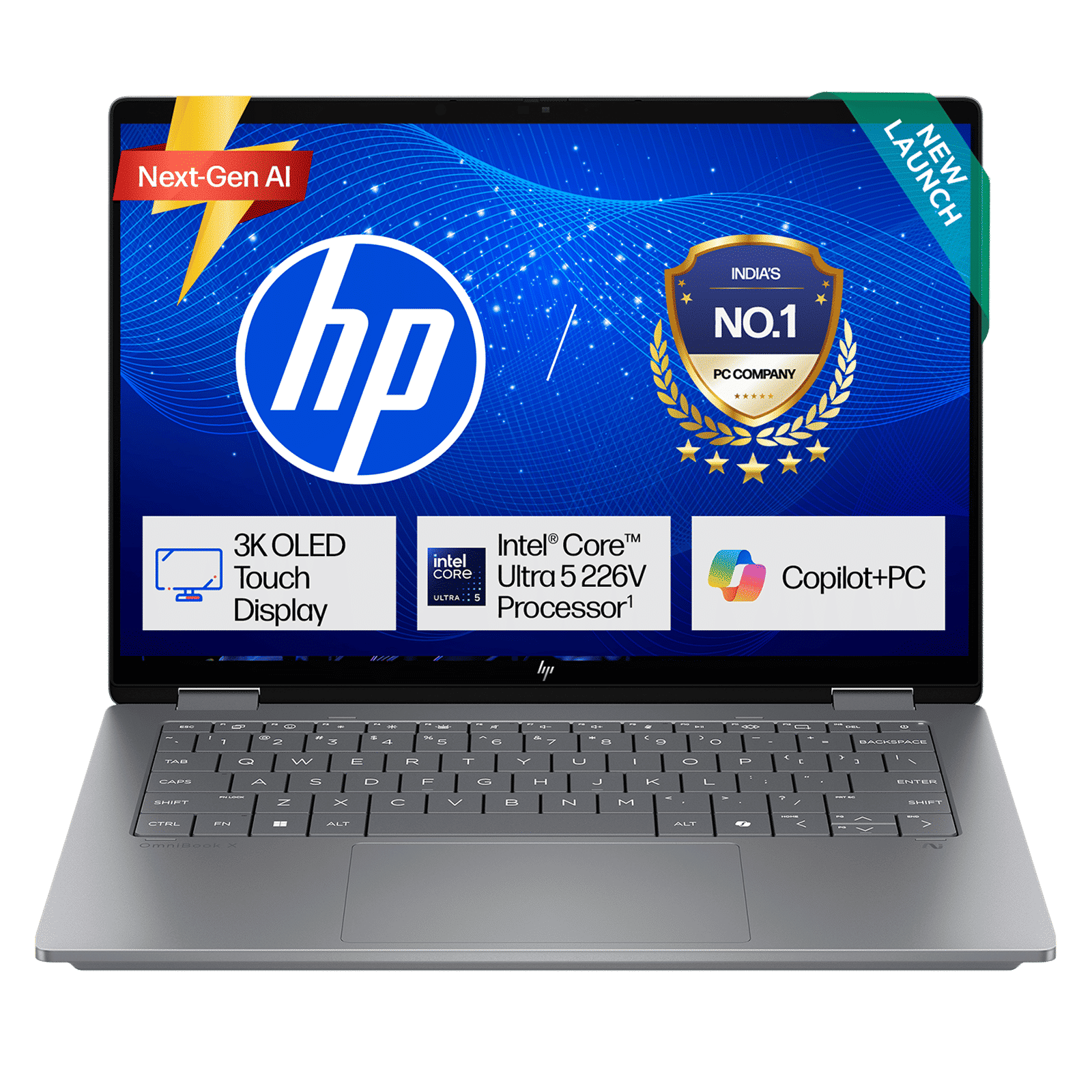 HP OmniBook X Flip 14-fm0099TU Intel Core Ultra 5 Touchscreen 2-in-1 Laptop (16GB, 1TB SSD, Windows 11 Home, 14 inch OLED Display, Meteor Silver, 1.38 KG)