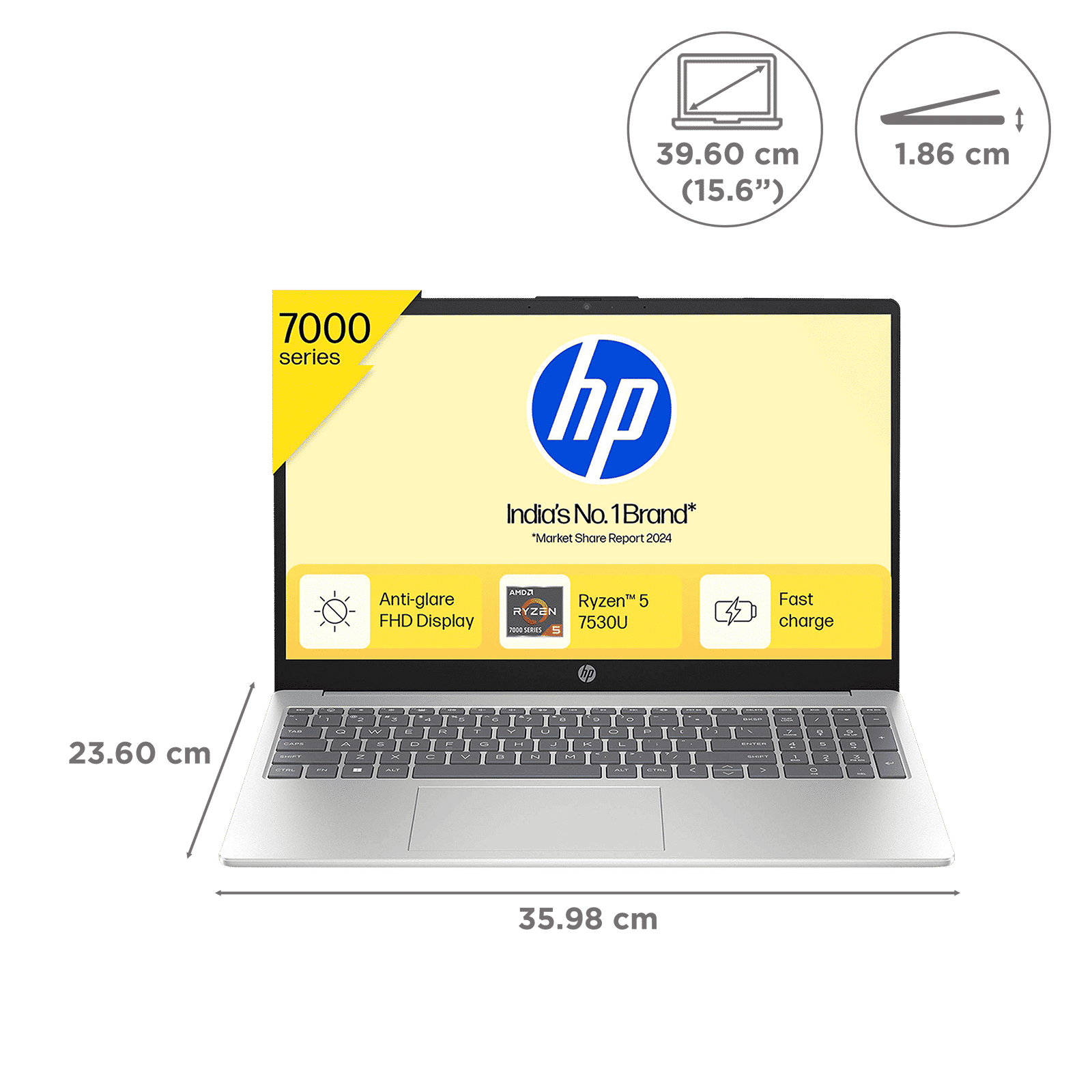HP 15-fc0703AU AMD Ryzen 5 Thin & Light Laptop (16GB, 512GB SSD, Windows 11 Home, 15.6 inch Full HD Display, Natural Silver, 1.59 KG)_2