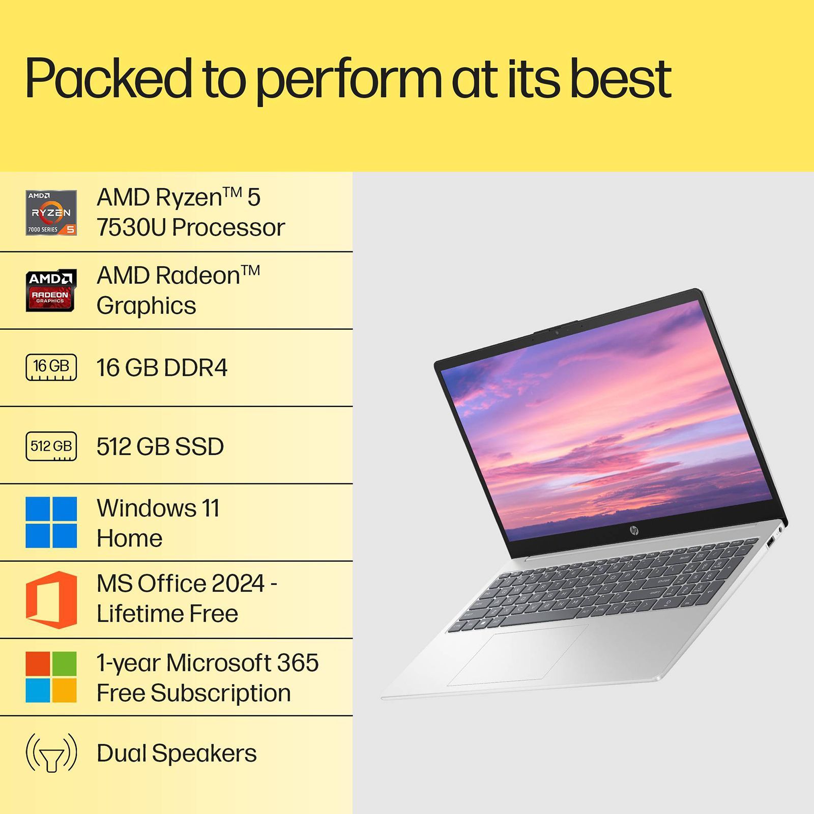 HP 15-fc0703AU AMD Ryzen 5 Thin & Light Laptop (16GB, 512GB SSD, Windows 11 Home, 15.6 inch Full HD Display, Natural Silver, 1.59 KG)_2