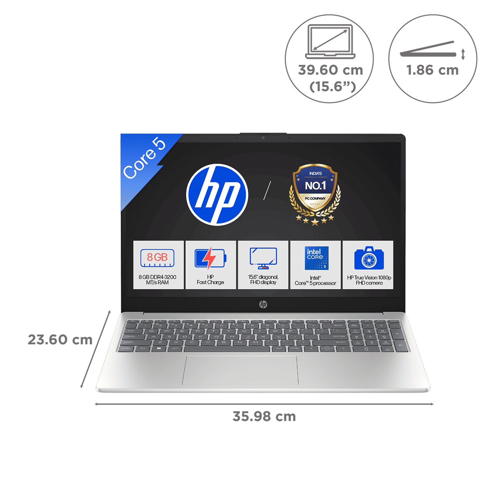HP 15-FD0651TU Intel Core 5 120U 13th Gen Laptop (8GB, 512GB SSD, Windows 11 Home, 15.6 inch Full HD Display, MS Office Home 2024, Natural Silver, 1.59 KG)_2