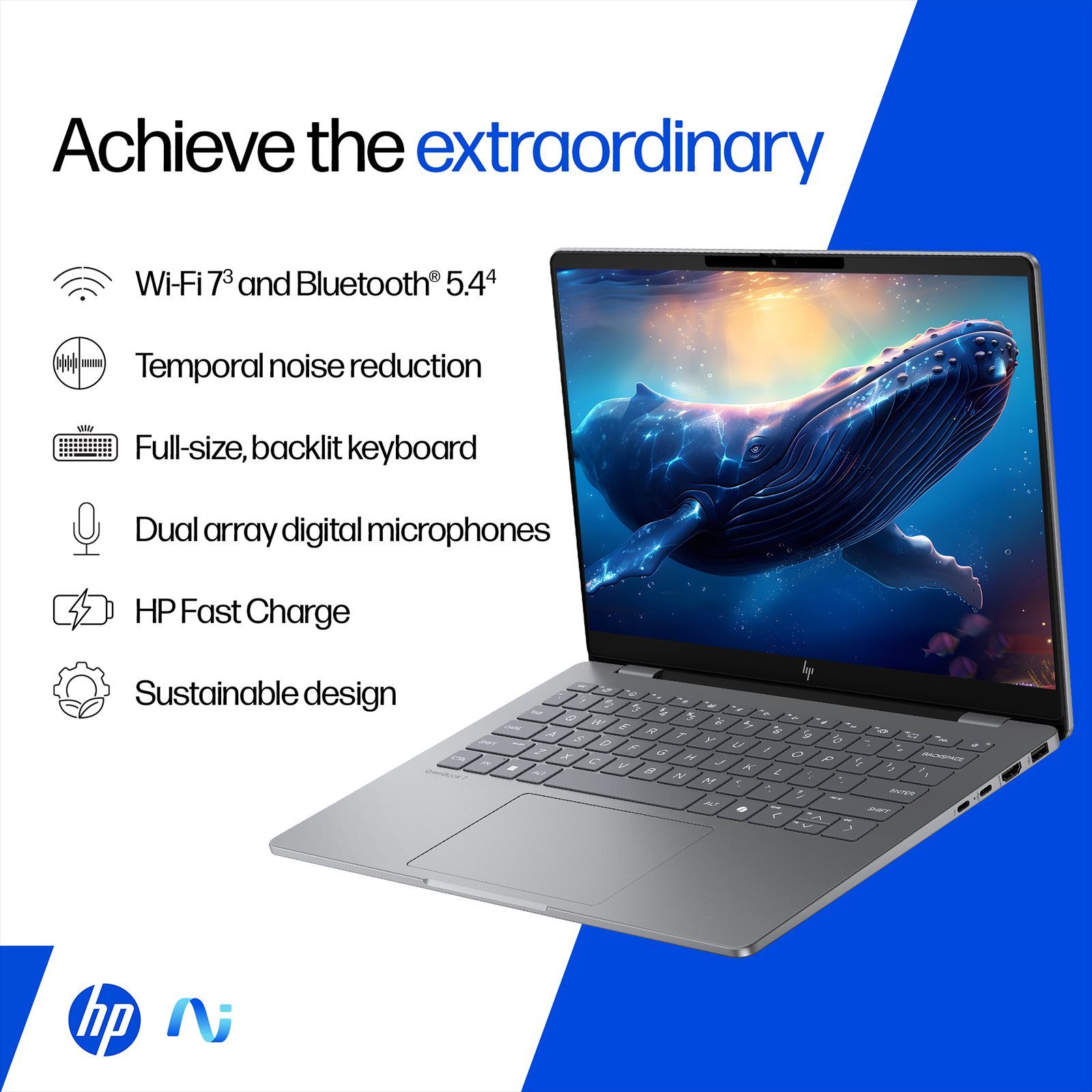 HP OmniBook 7 Intel Core Ultra 5 Laptop (16GB, 512GB SSD, Windows 11, 14 inch 2K OLED Display, MS Office 2024, Meteor Silver, 1.41 KG)_3