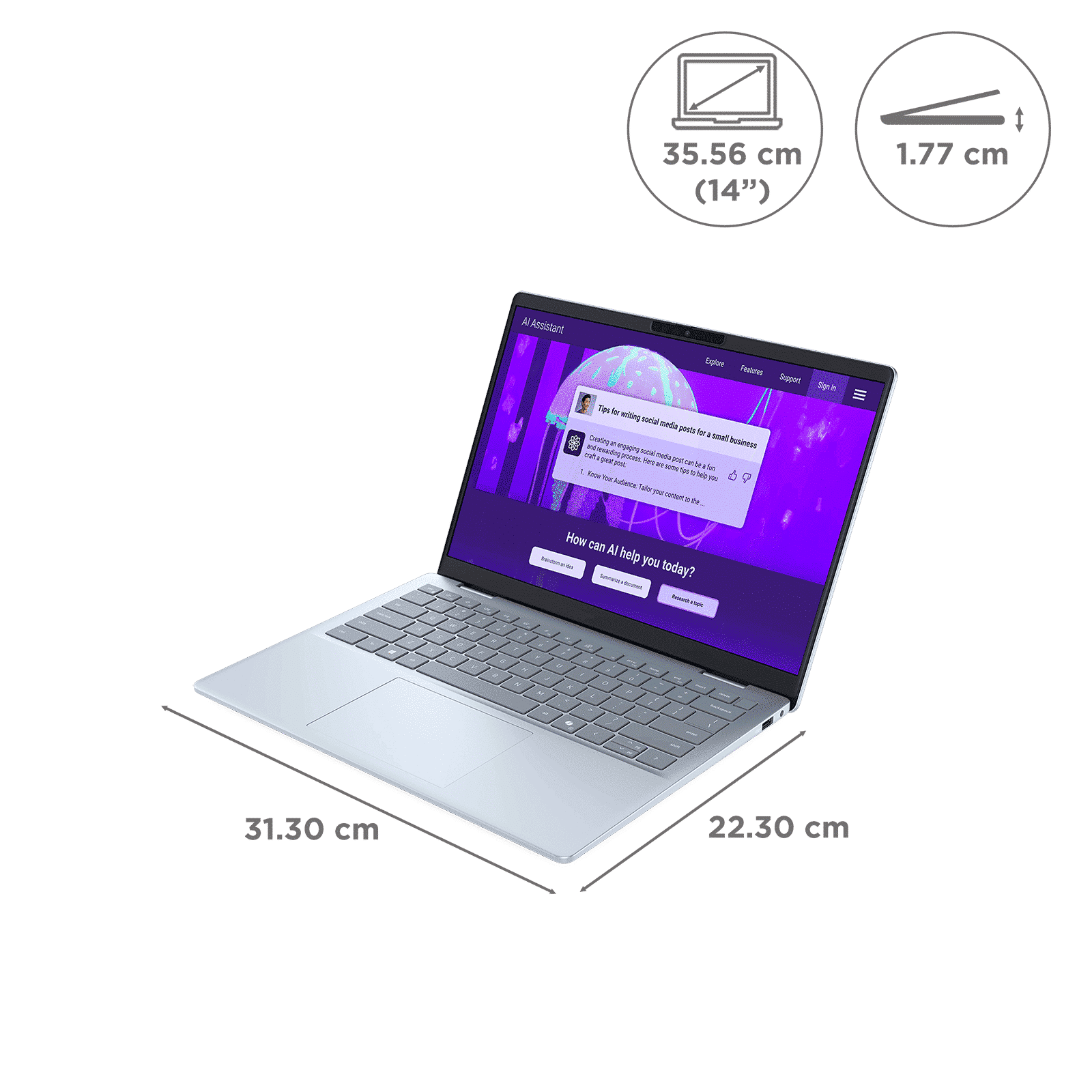 Dell 14 Plus Intel Core Ultra 5 Laptop (16GB, 512GB SSD, Windows 11 Home, 14 inch WVA IPS Display, MS Office 2024, Ice Blue, 1.53 KG)_2