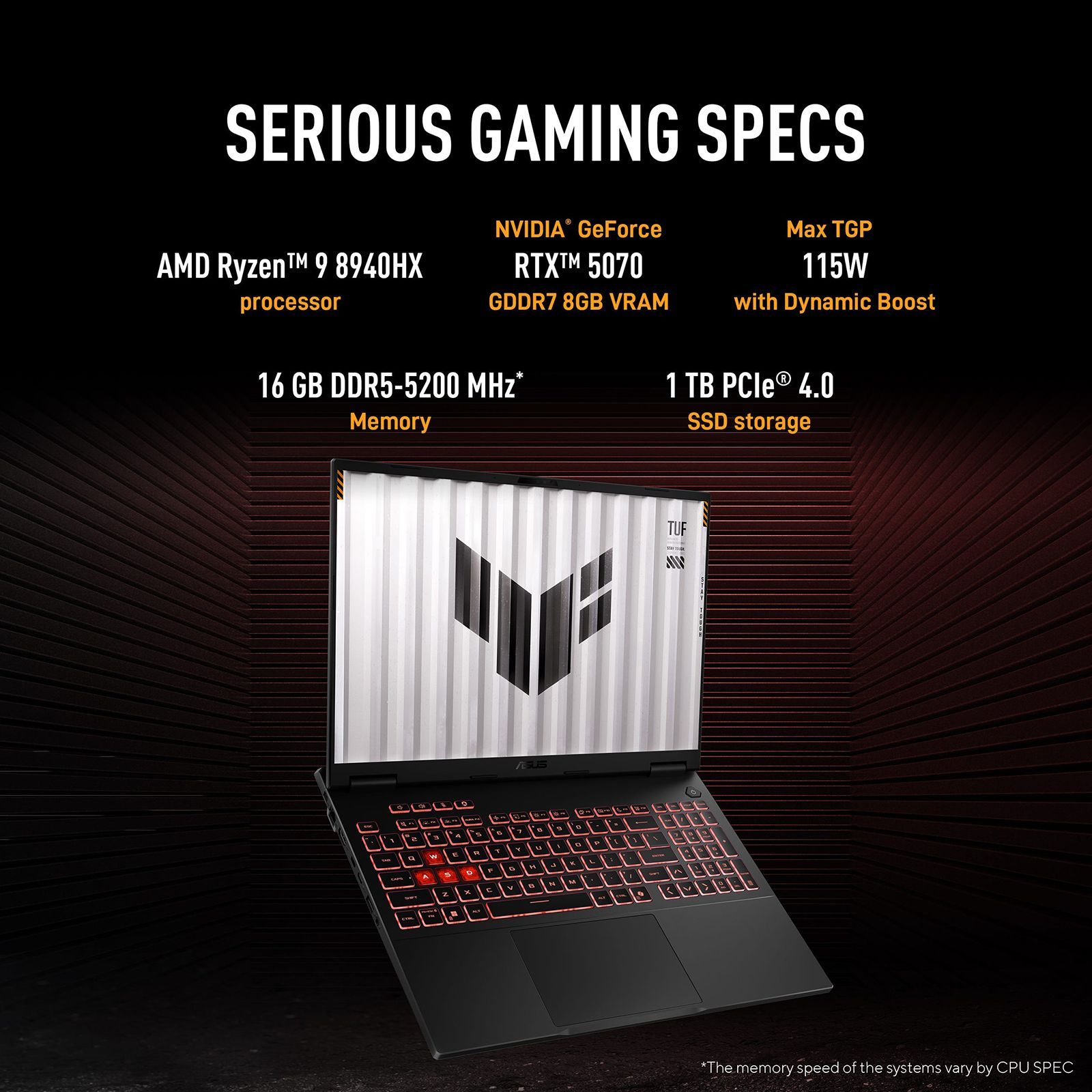 ASUS TUF A16 FA608PP-QT014WS AMD Ryzen 9 Gaming Laptop (16GB, 1TB SSD, Windows 11 Home, 8GB Graphics, 16 inch, 165 Hz, 2.5K WQXGA Display, NVIDIA GeForce RTX 5070, MS Office 365 Basic, Jaeger Gray, 2.20 KG)_6