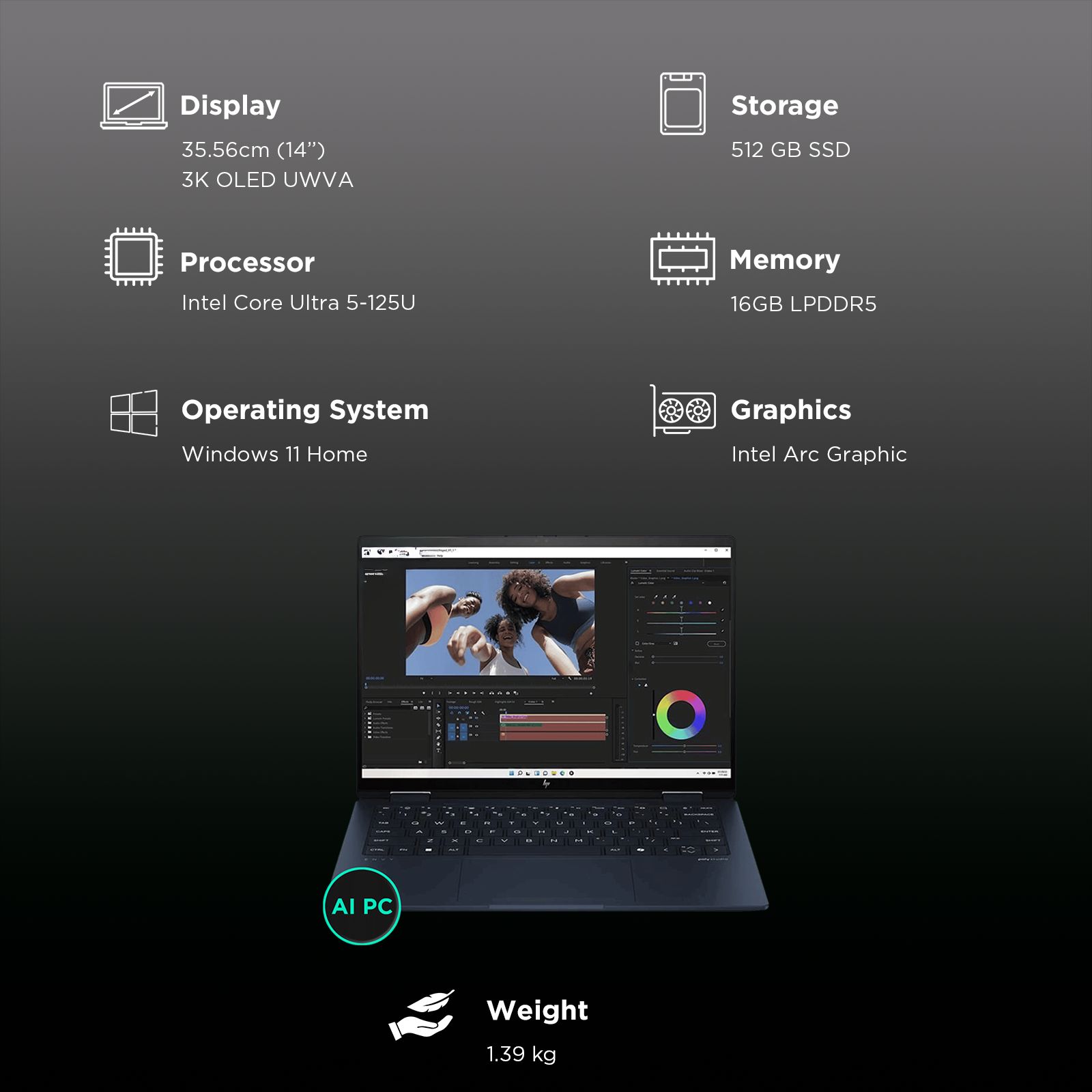 HP Envy x360 14-fc0178TU Intel Core Ultra 5 Touchscreen 2-in-1 Laptop (16GB, 512GB SSD, Windows 11 Home, 14 inch 3K OLED UWVA Display, MS Office 2024, Atmospheric Blue, 1.39 KG)_3