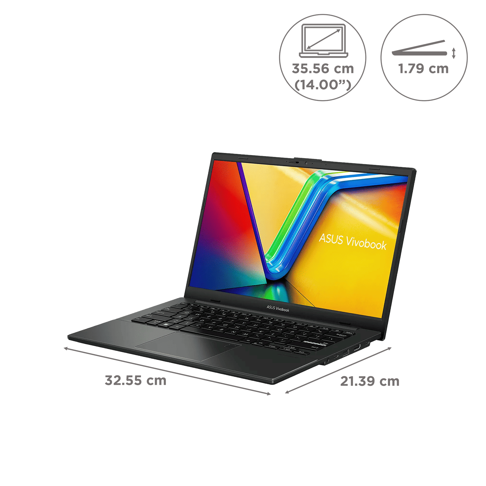 ASUS Vivobook Go 14 E1404FA-EB901WS AMD Ryzen 3 7320U Laptop (8GB, 512GB SSD, Windows 11 Home, 14 inch Full HD IPS Display, MS Office 2024, Mixed Black, 1.21 KG)_2