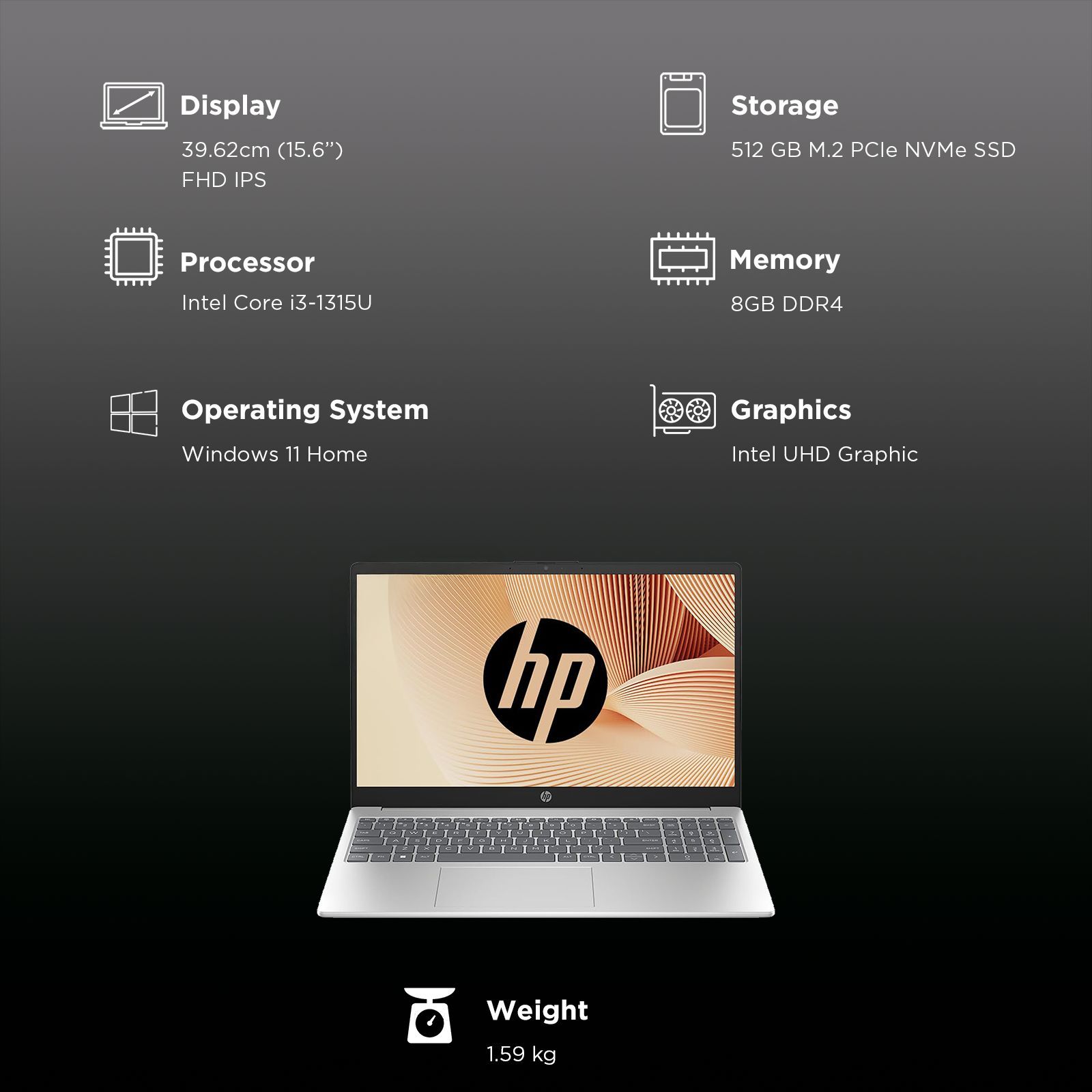 HP 15-fd0623TU Intel Core i3 13th Gen Laptop (8GB, 512GB SSD, Windows 11 Home, 15.6 inch Full HD IPS Display, Natural Silver, 1.59 KG)_3