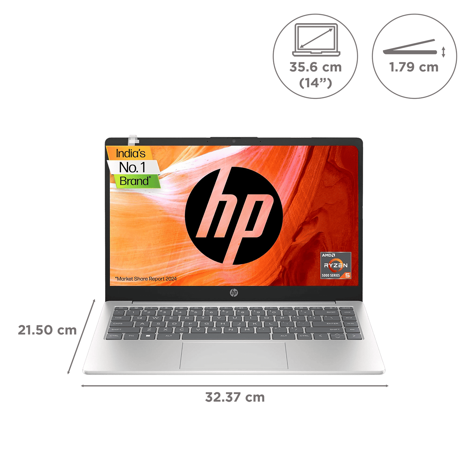 HP 14-em0241AU AMD Ryzen 5 Laptop (16GB, 512GB SSD, Windows 11 Home, 14 inch Full HD IPS Display, Natural Silver, 1.4 KG)_2