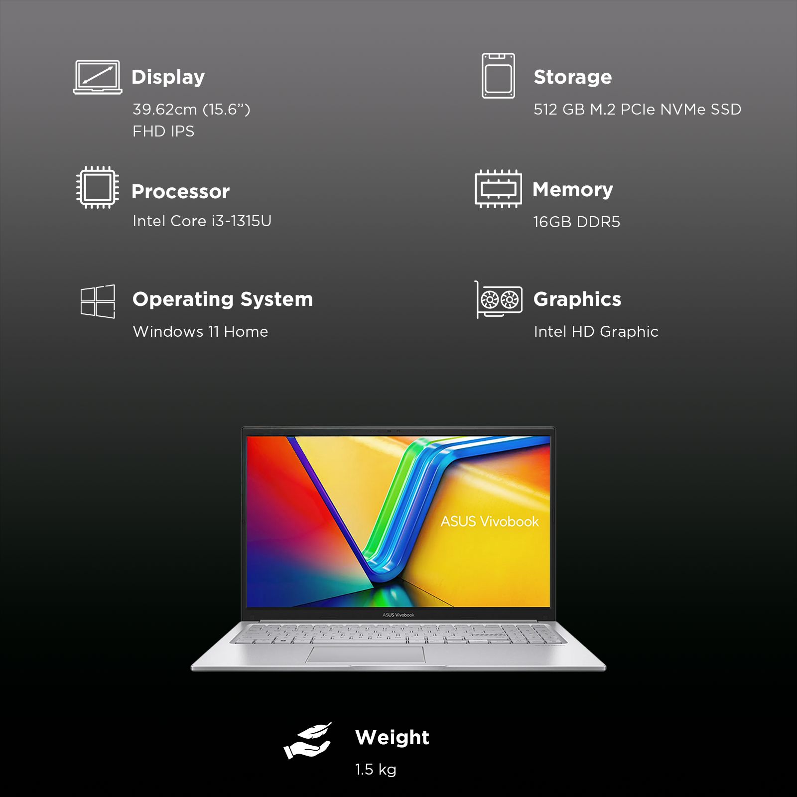 ASUS Vivobook 15 X1504VA-D5341WS Intel Core i3 13th Gen Thin & Light Laptop (16GB RAM, 512GB SSD ROM, Windows 11 Home, 15.6 inch Full HD IPS Display, MS Office Home 2024, Cool Silver, 1.50 KG)_3