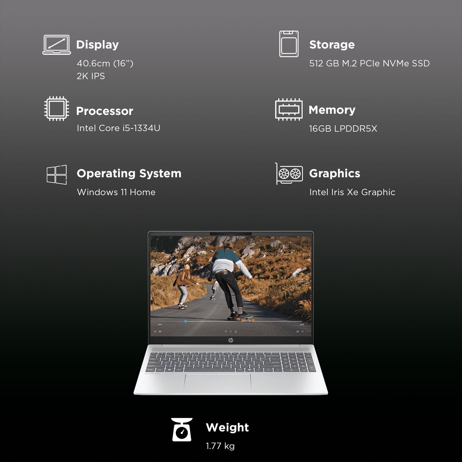 HP OmniBook 5 16-ba1008TU Intel Core i5 13th Gen Laptop (16GB, 512GB SSD, Windows 11 Home, 16 inch 2K IPS Display, MS Office 2024, Glacier Silver Aluminum, 1.77 KG)_3