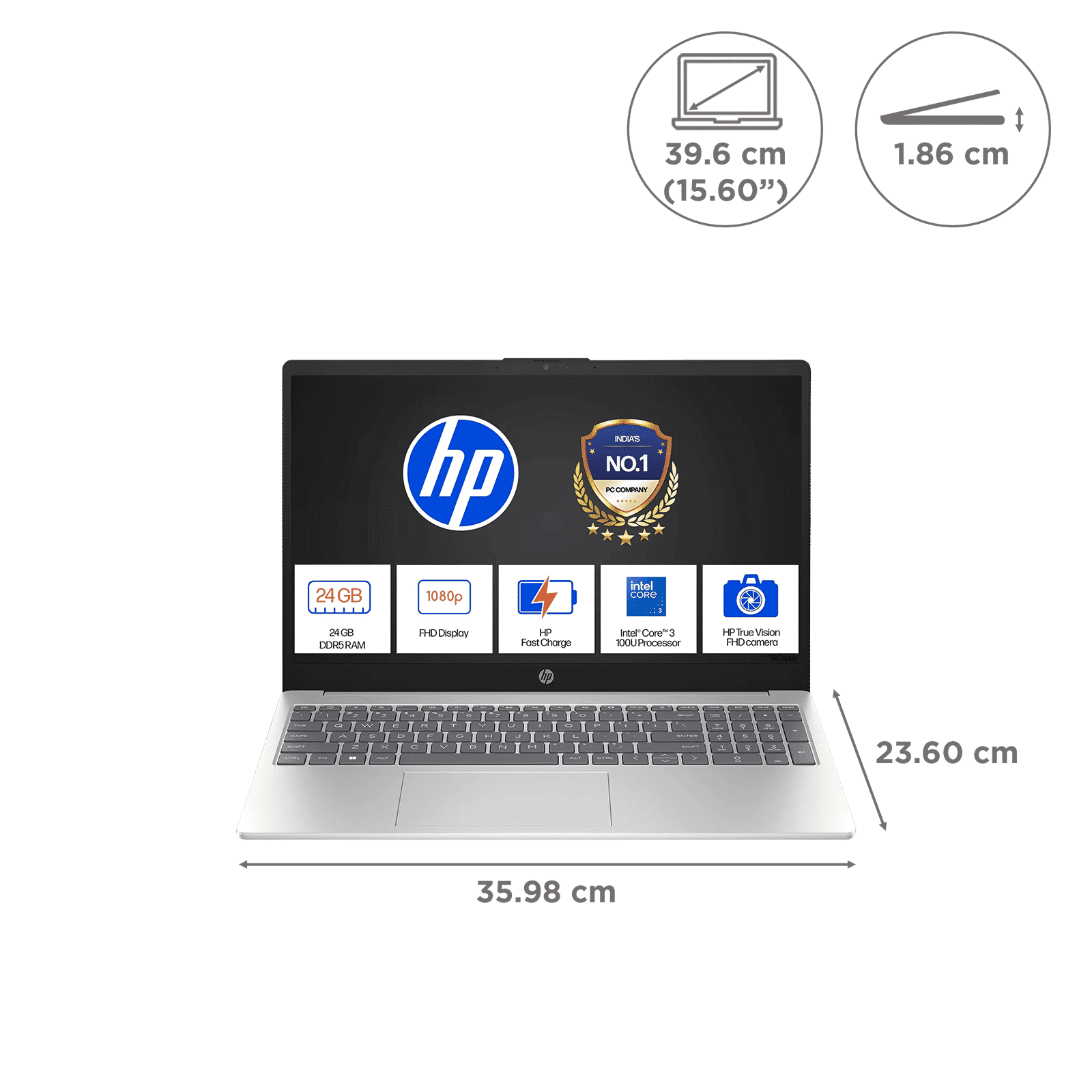 HP 15-fd0886TU Intel Core 3 100U Laptop (24GB RAM, 512GB SSD ROM, Windows 11 Home, 15.6 inch Full HD Display, Natural Silver, 1.59 KG)_2