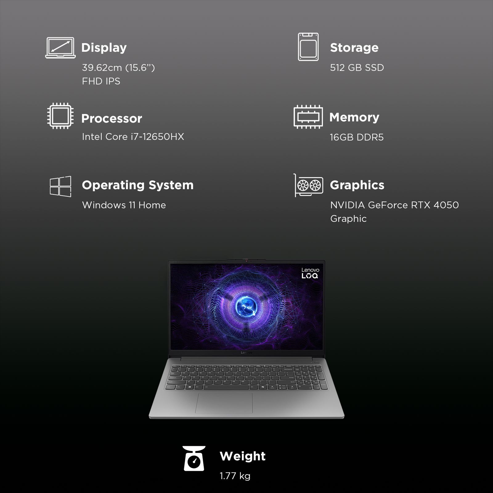 Lenovo LOQ 15IAX9E Intel Core i7 12th Gen Gaming Laptop (16GB, 512GB SSD, Windows 11 Home, 6GB Graphics, 15.6 Inch 144 Hz Full HD IPS Display, NVIDIA GeForce RTX 4050, MS Office Home 2024, Luna Grey, 1.77 KG)_3