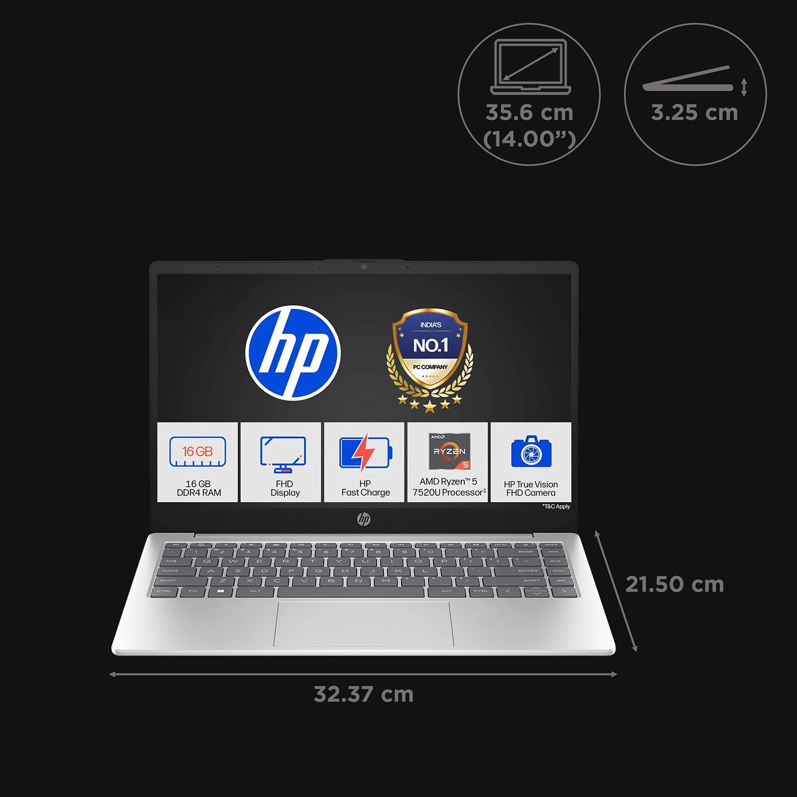 HP 14-em0108AU AMD Ryzen 5 Laptop (16GB, 512GB SSD, Windows 11 Home, 14 inch Full HD IPS Display, MS Office 2024, Natural Silver, 1.4 KG)_2