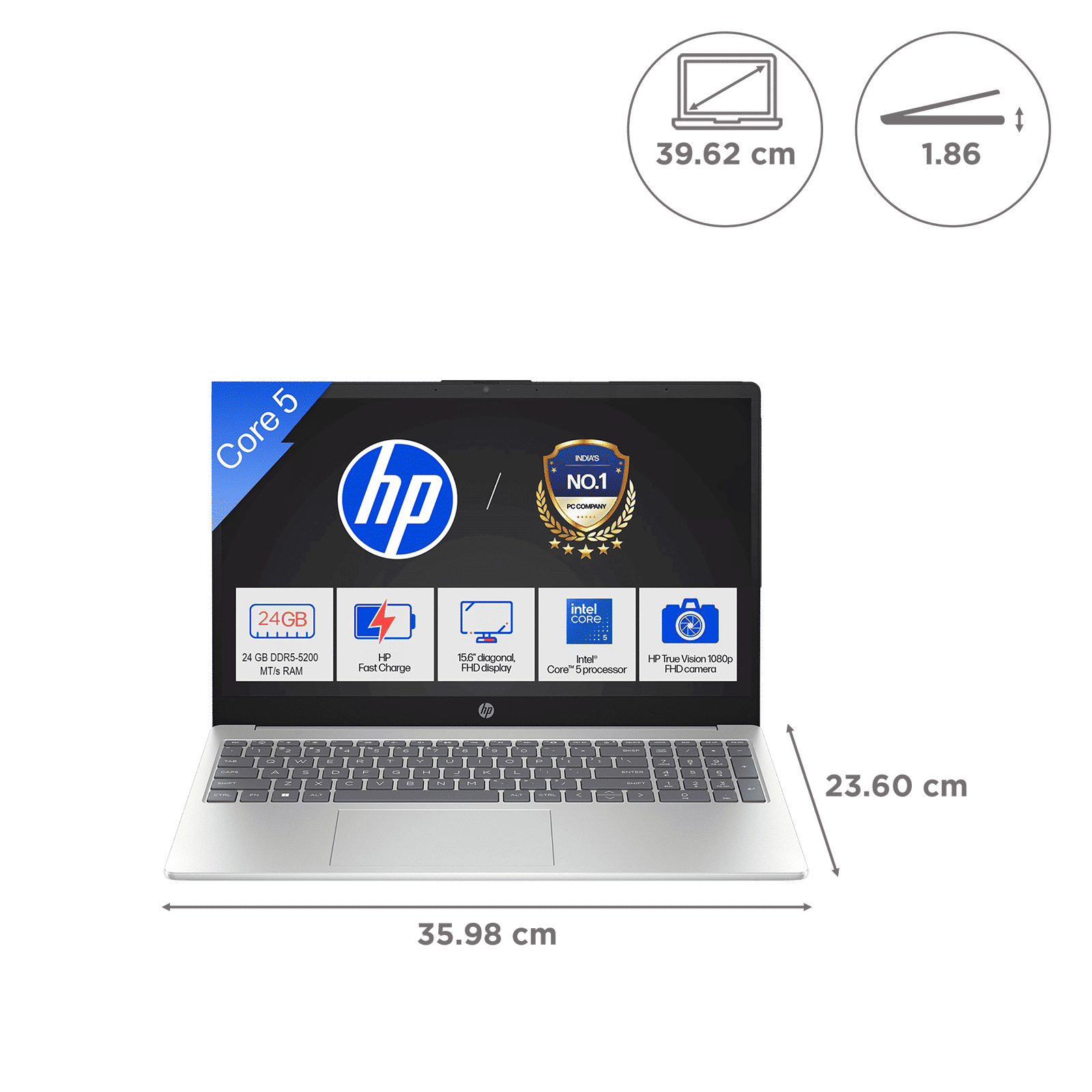 HP 15-fd0901TU Intel Core 5 120U Laptop (24GB, 512GB SSD, Windows 11 Home, 15.6 inch Full HD IPS Display, MS Office 2024, Natural Silver, 1.59 KG)_2