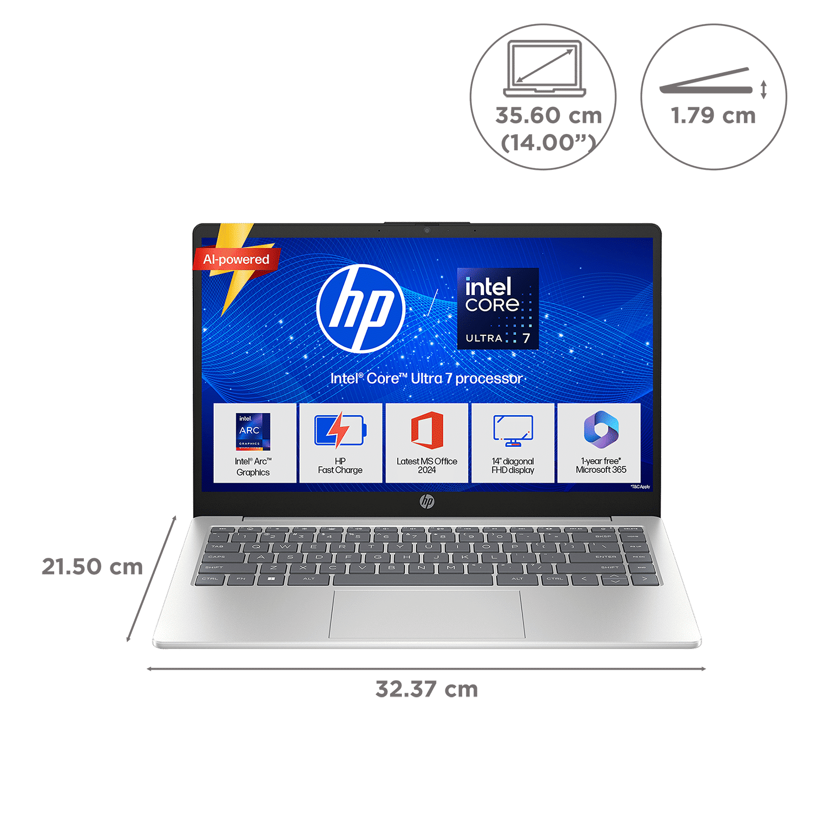 HP 14-ep1182TU Intel Core Ultra 7 Thin & Light Laptop (24GB, 1 TB SSD, Windows 11 Home, 14 inch Full HD IPS Display, MS Office 2024, Natural Silver, 1.40 KG)_2