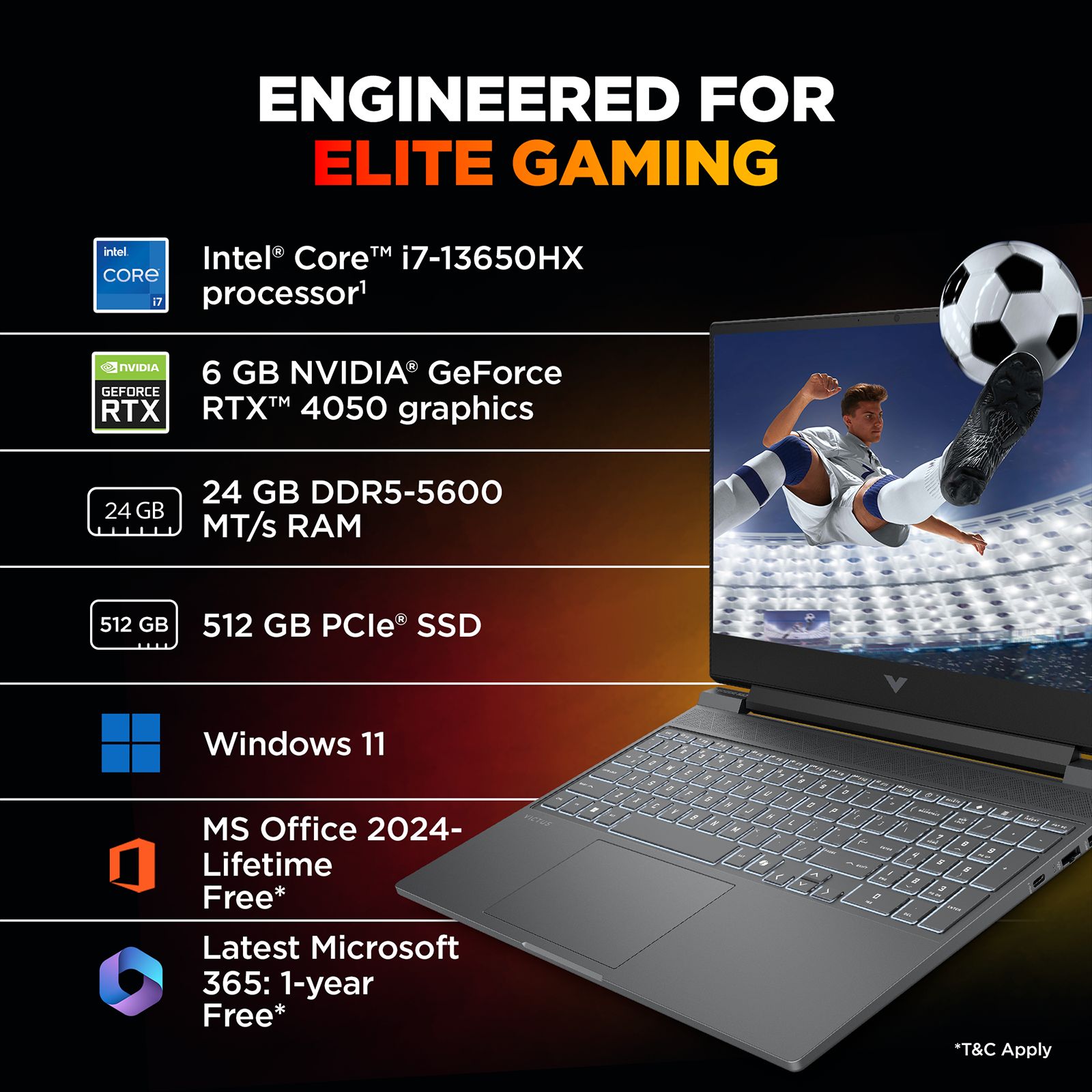 HP Victus 15-fa2532TX Intel Core i7 13th Gen Gaming Laptop (24GB, 512GB SSD, Windows 11 Home, 6GB Graphics, 15.6 inch 144 Hz Full HD IPS Display, NVIDIA GeForce RTX 4050, MS Office 2024, Mica Silver, 2.29 KG)_3