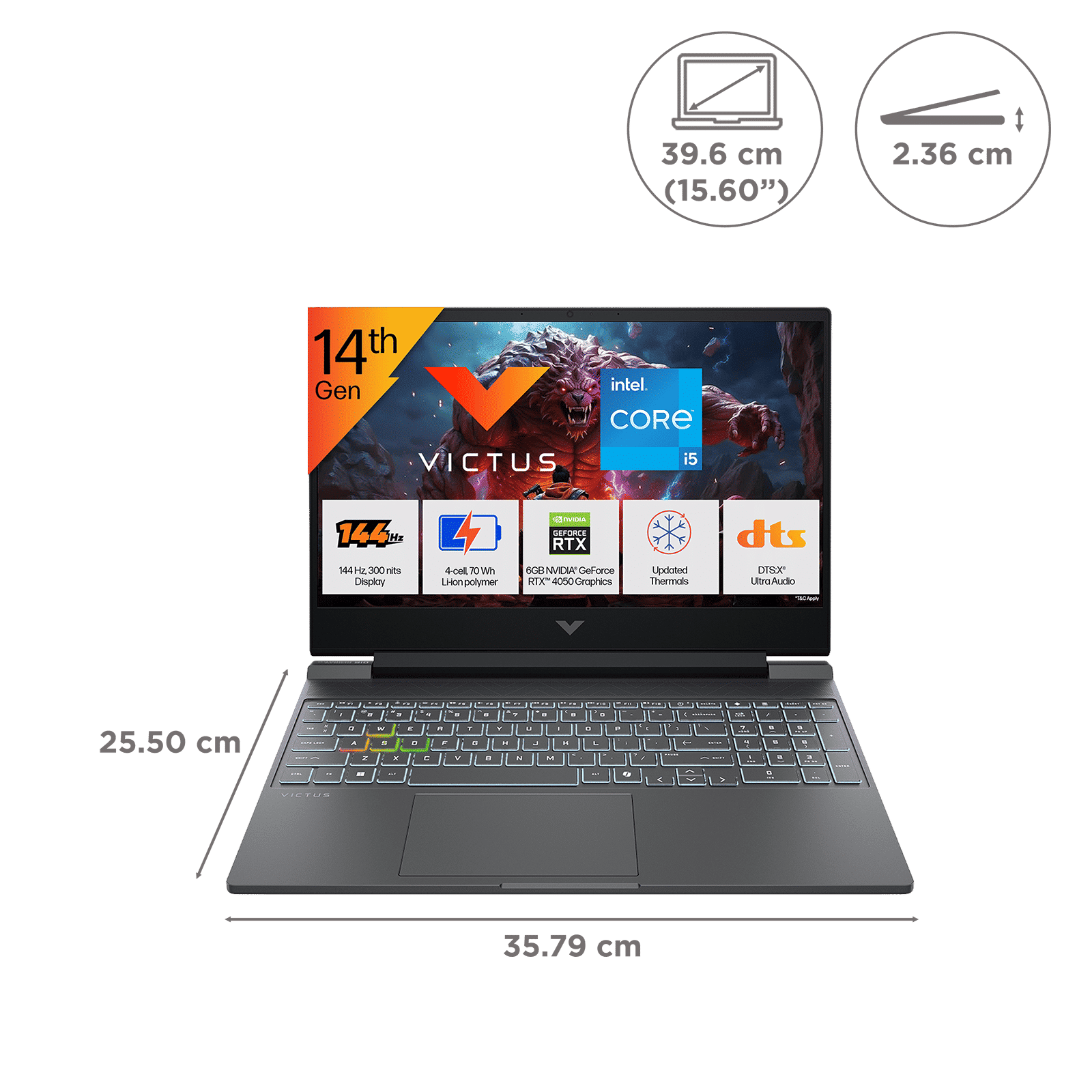 HP Victus 15-fa2539TX Intel Core i5 14th Gen Gaming Laptop (24GB, 512GB SSD, Windows 11, 6GB Graphics, 15.6 Inch 144 Hz Full HD IPS Display, NVIDIA GeForce RTX 4050, MS Office 2024, Mica Silver, 2.29 KG)_2