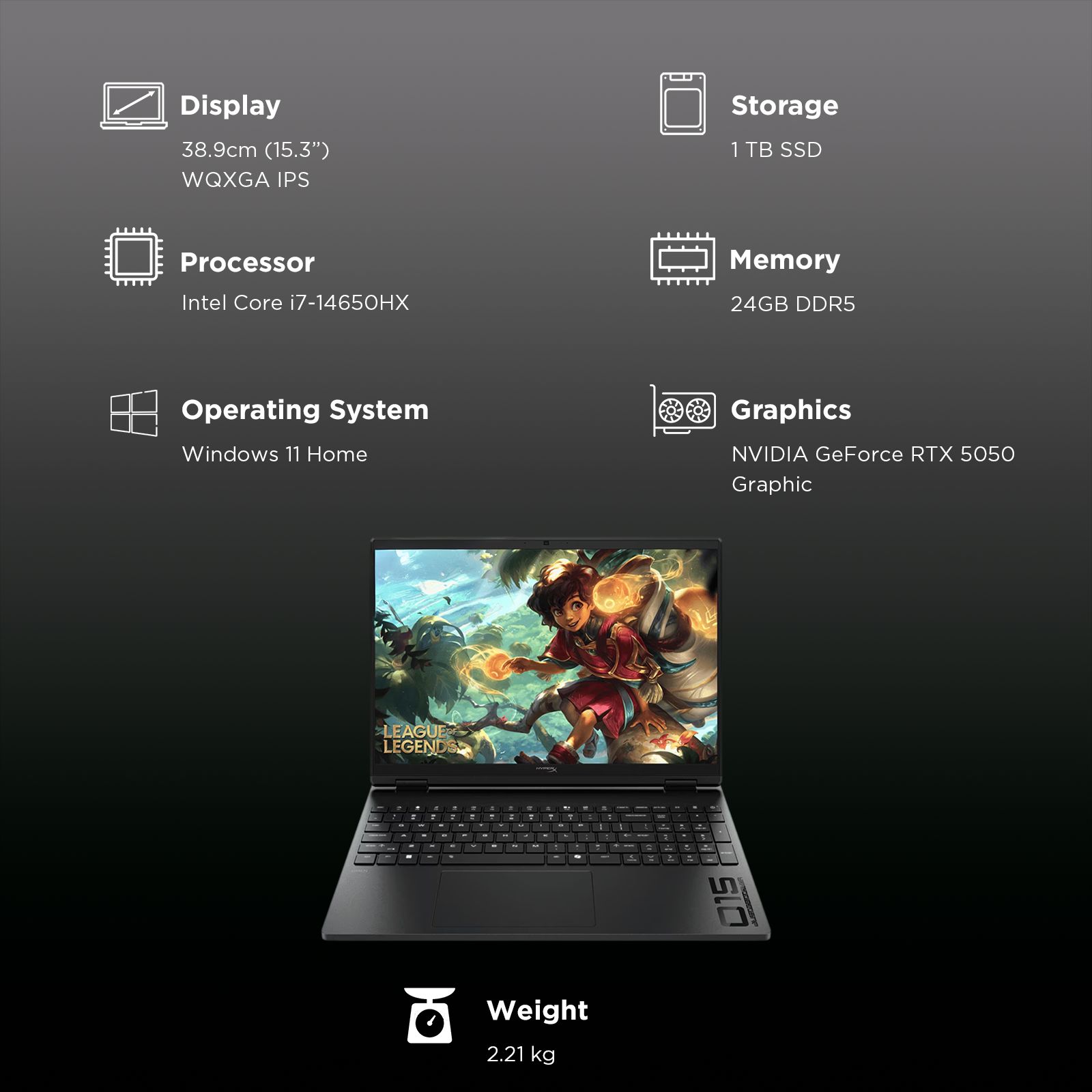 HP HyperX OMEN 15-ga0028TX Intel Core i7 14th Gen Gaming Laptop (24GB, 1TB SSD, Windows 11 Home, 8GB Graphics, 15.3 inch 180 Hz WQXGA IPS Display, NVIDIA GeForce RTX 5050, MS Office Home 2024, Shadow Black, 2.21 KG)_3