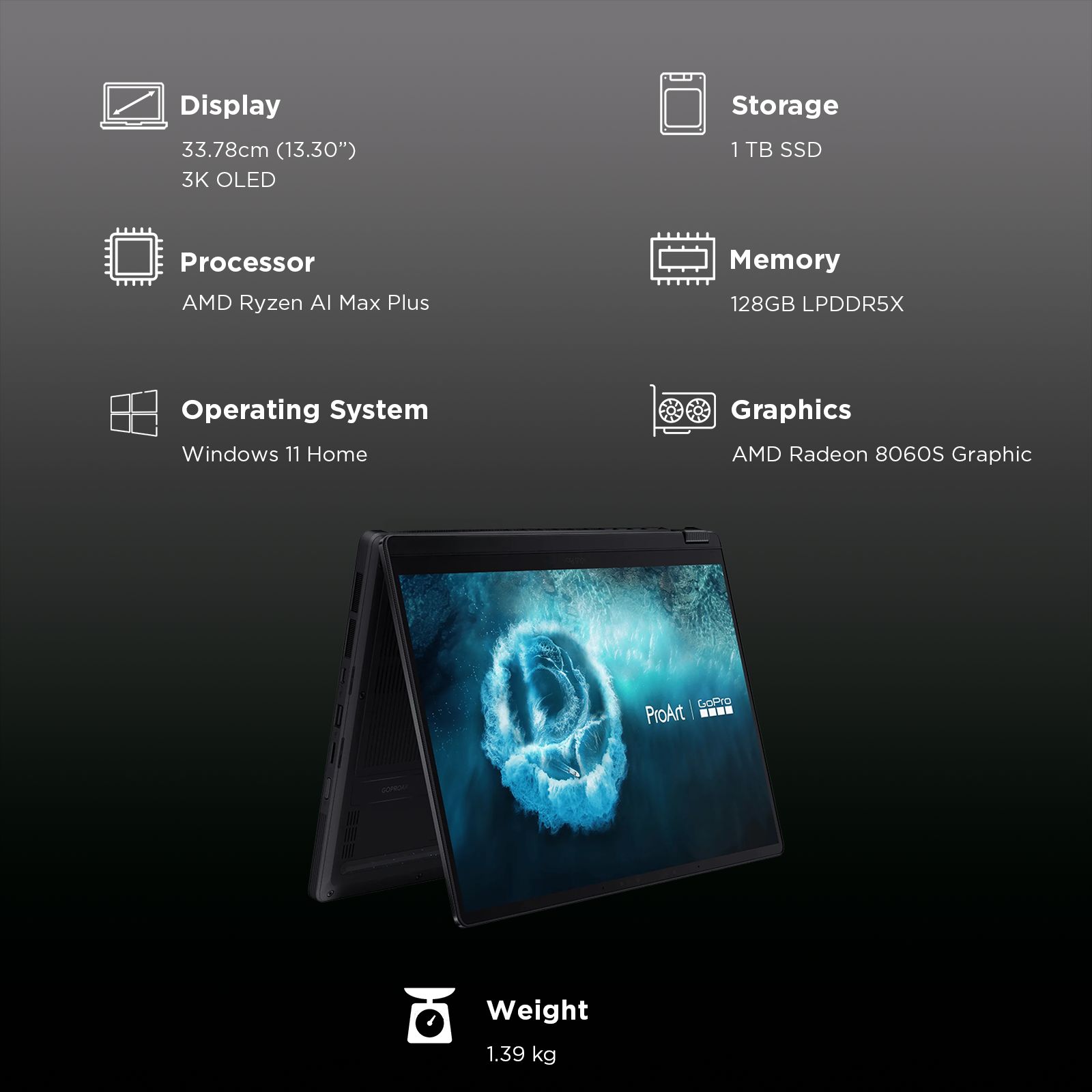 ASUS ProArt PX13 HN7306EAC-LX052WS AMD Ryzen AI Max Plus Touchscreen Gaming Laptop (128GB, 1TB SSD, Windows 11 Home, 13.3 inch 60 Hz 3K OLED Display, AMD Radeon, MS Office Home 2024, Nano Black, 1.39 KG)_3