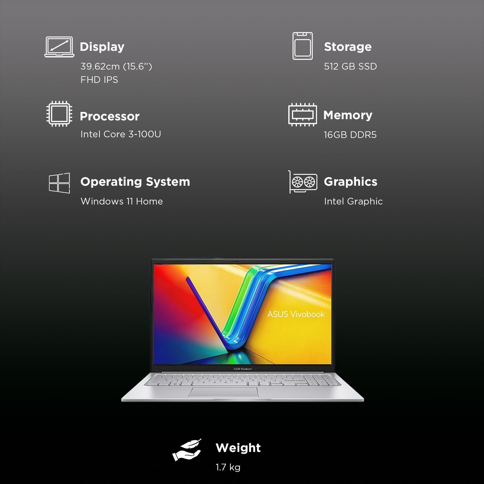 ASUS Vivobook 15 Intel Core 3 Laptop (16GB, 512GB SSD, Windows 11 Home, 15.6 inch FHD IPS Display, MS Office Home 2024, Cool Silver, 1.7 KG)_3