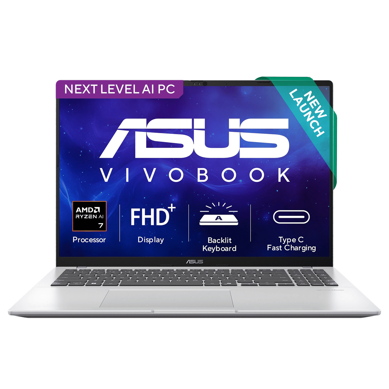 ASUS Vivobook 16 AMD Ryzen AI 7 Thin and Light Laptop (16GB, 512GB SSD, Windows 11 Home, 16 inch WUXGA IPS Display, MS Office Home 2024, Cool Silver, 1.88 KG)_1