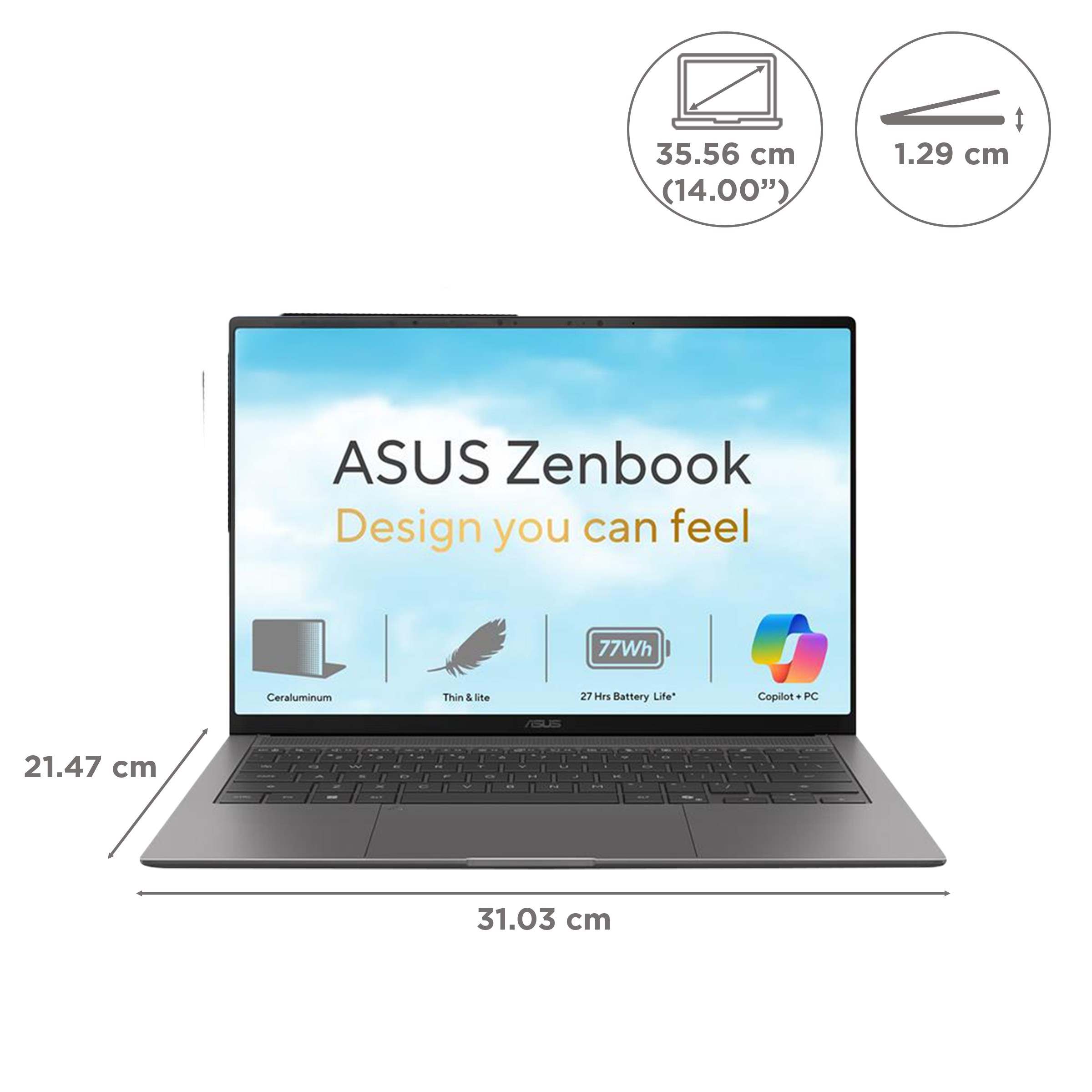 ASUS Zenbook S14 Intel Core Ultra 9 386H Touchscreen Laptop (16GB, 512GB SSD, Windows 11 Home, 14 inch 3K OLED Display, MS Office 2024, Antrim Gray, 1.2 KG)_2