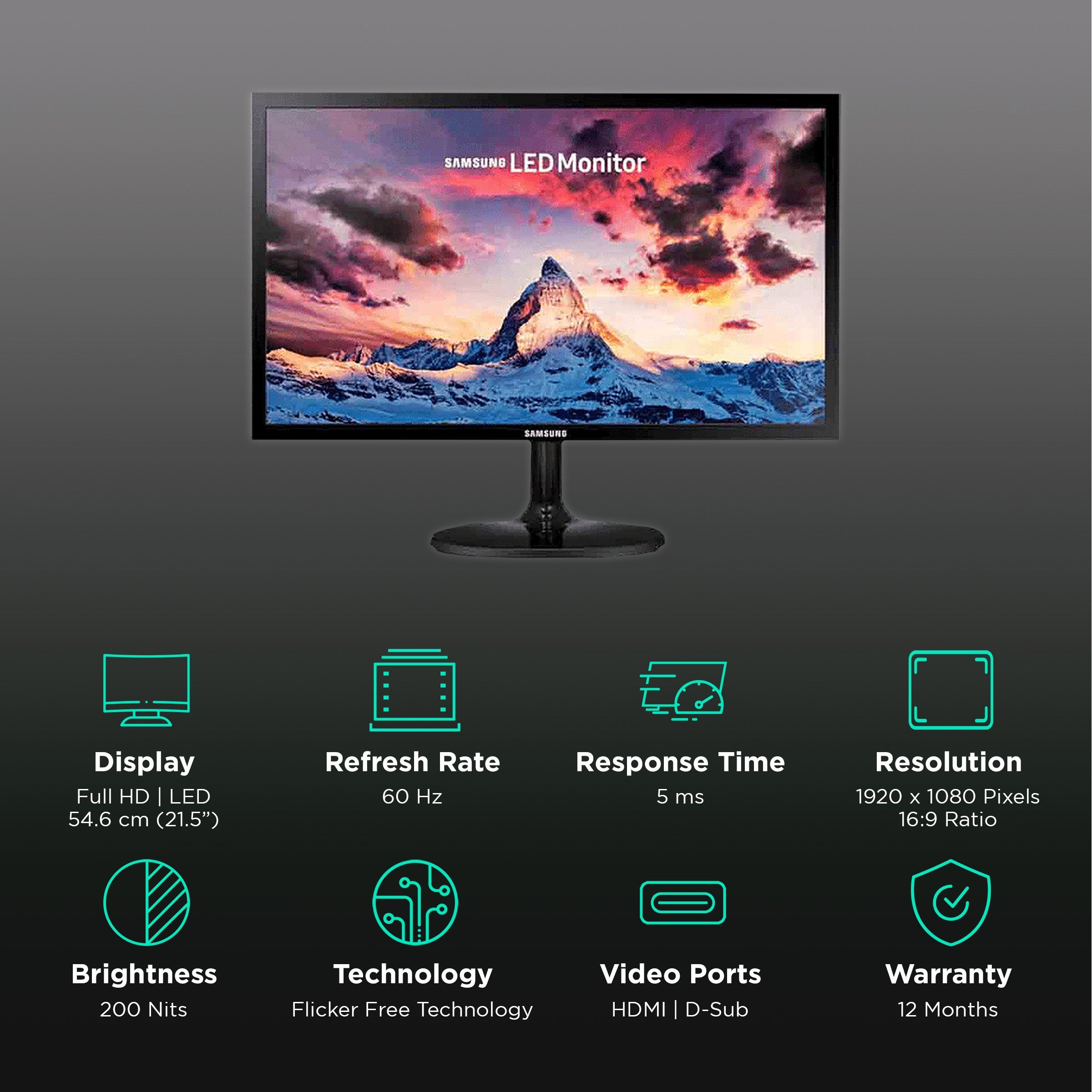 SAMSUNG 54.6 cm (21.5 inch) Full HD TN Panel LED Super Slim Monitor with Flicker-Free Technology_3