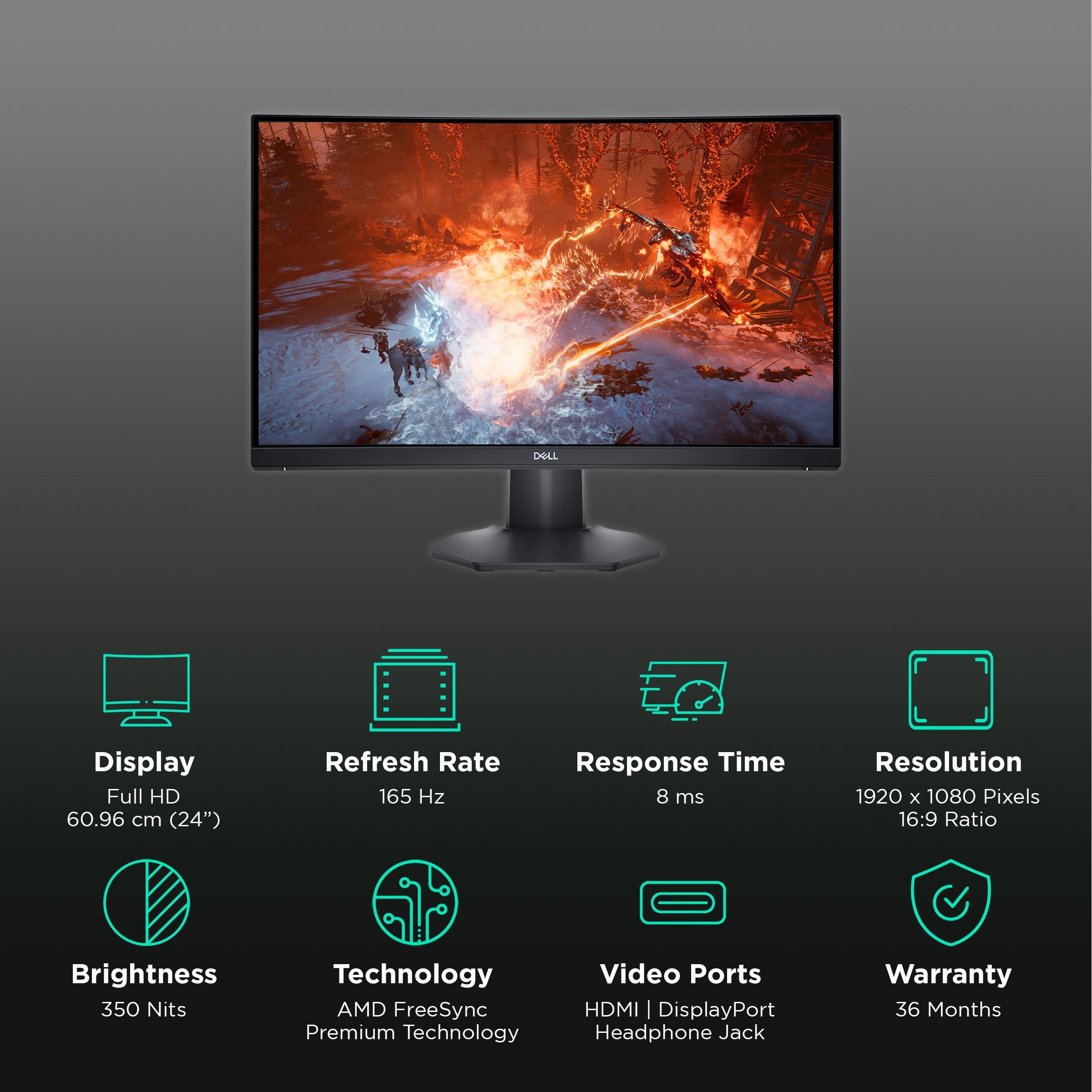 Dell S Series 60.96 cm (24 inch) Full HD VA Panel LCD Curved Height Adjustable Gaming Monitor with AMD FreeSync Premium Technology_3