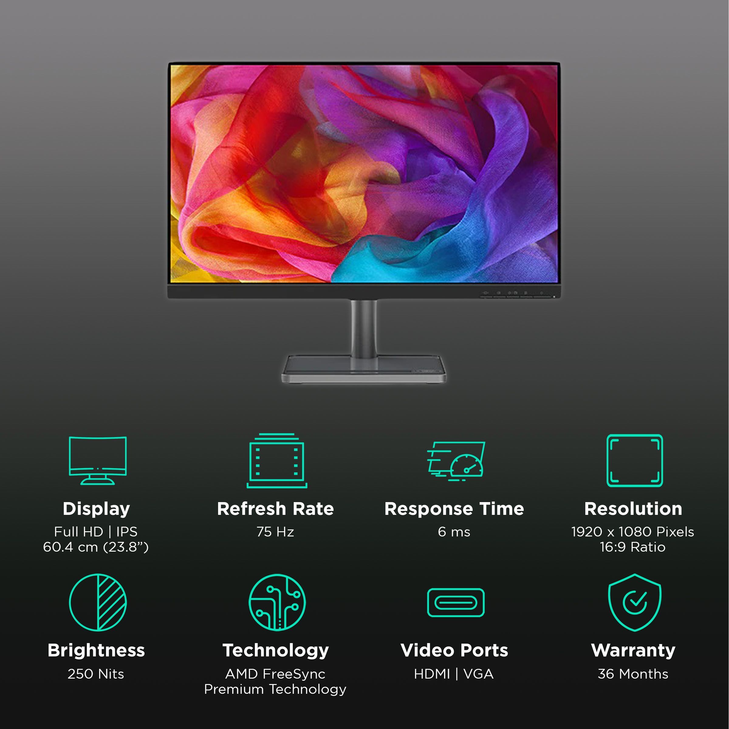 Lenovo L24i-30 60.4 cm (23.8 inch) Full HD IPS Panel Ultra Slim Monitor with AMD FreeSync Premium Technology_3