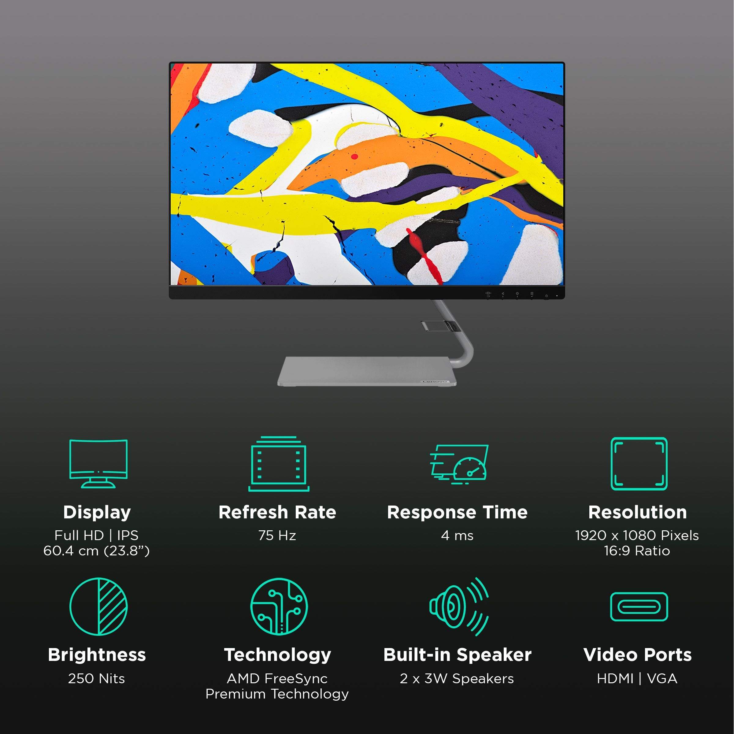 Lenovo Q24i-1L 60.4 cm (23.8 inch) Full HD IPS Panel 3-Side Near Edgeless Bezel Monitor with AMD FreeSync Premium Technology Lenovo Q24i-1L 60.4 cm (23.8 inch) Full HD IPS Panel 3-Side Near Edgeless Bezel Monitor with AMD FreeSync Premium Technology_3