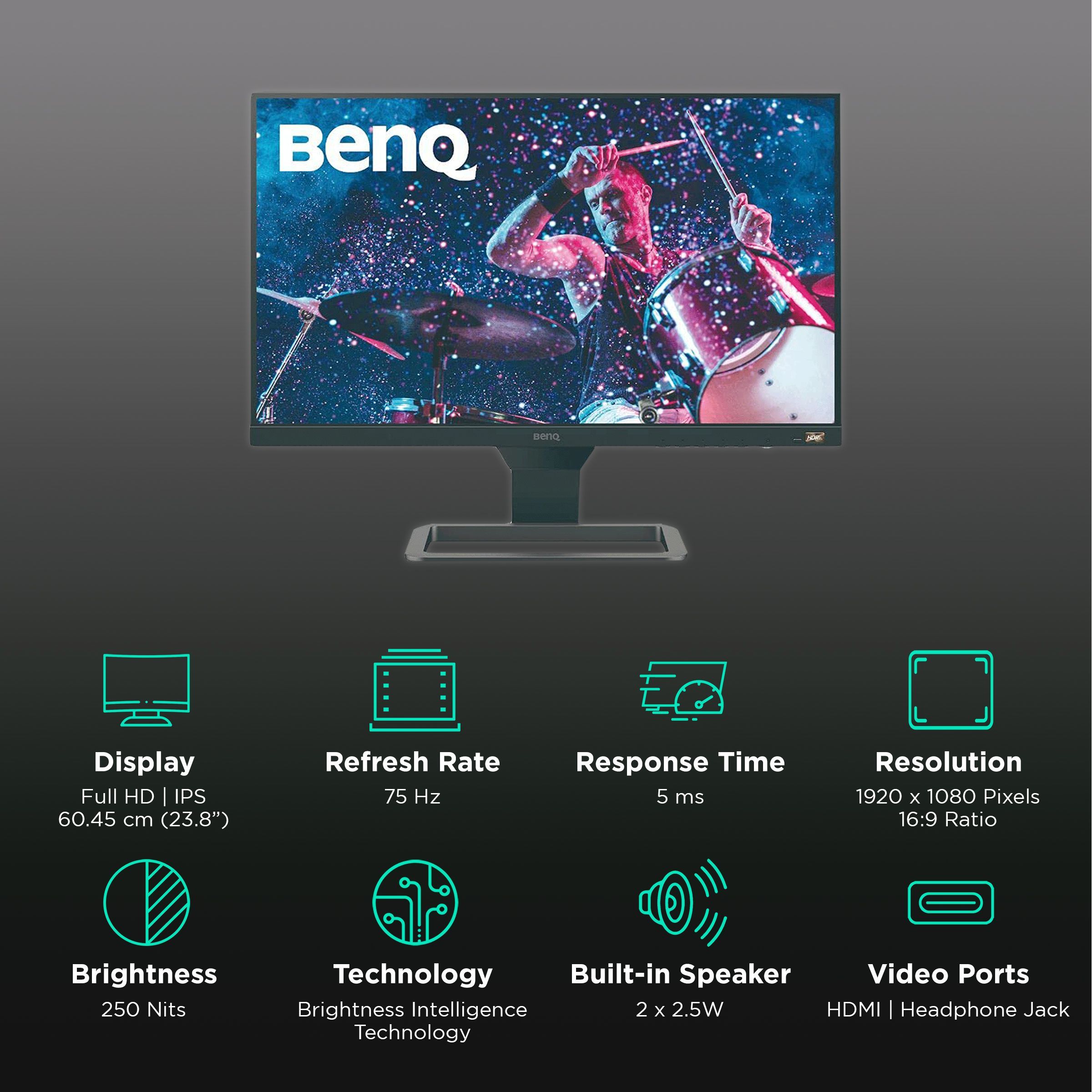 BenQ Home 60.45 cm (23.8 inch) Full HD IPS Panel LED 3-Side Bezel-Less Gaming Monitor with Brightness Intelligence Technology_3
