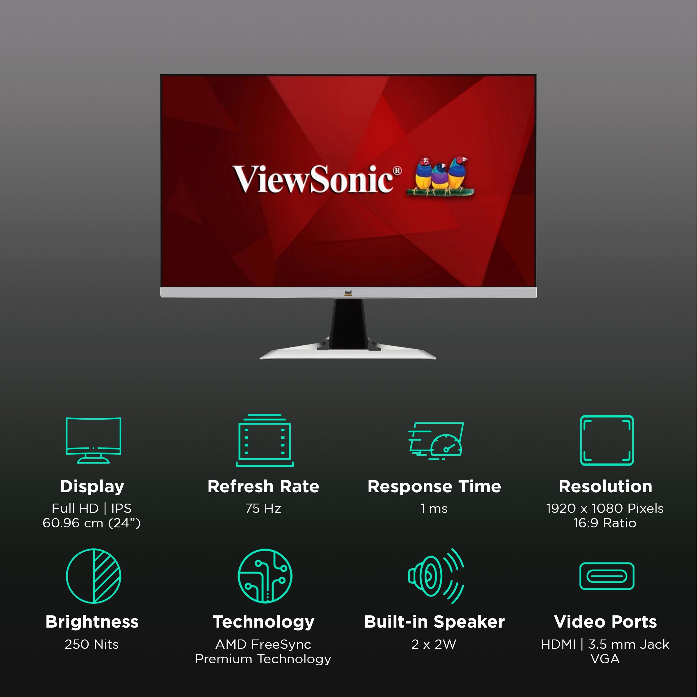 ViewSonic VX 60.96 cm (24 inch) Full HD IPS Panel LED Frameless Bezel Monitor with AMD FreeSync Premium Technology_3