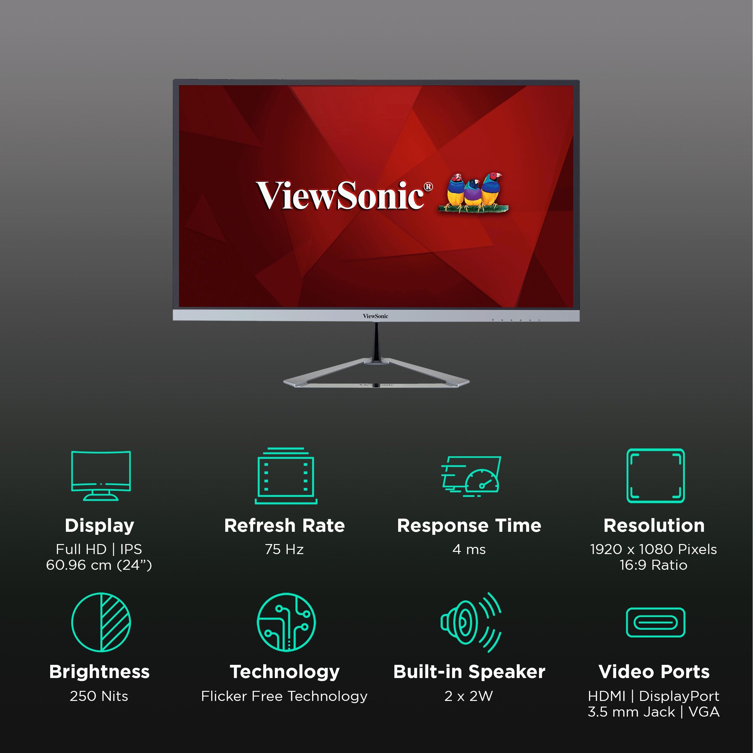 ViewSonic 60.96 cm (24 inch) Full HD IPS Panel LCD Frameless Bezel Monitor with Flicker-Free Technology ViewSonic 60.96 cm (24 inch) Full HD IPS Panel LCD Frameless Bezel Monitor with Flicker-Free Technology_3