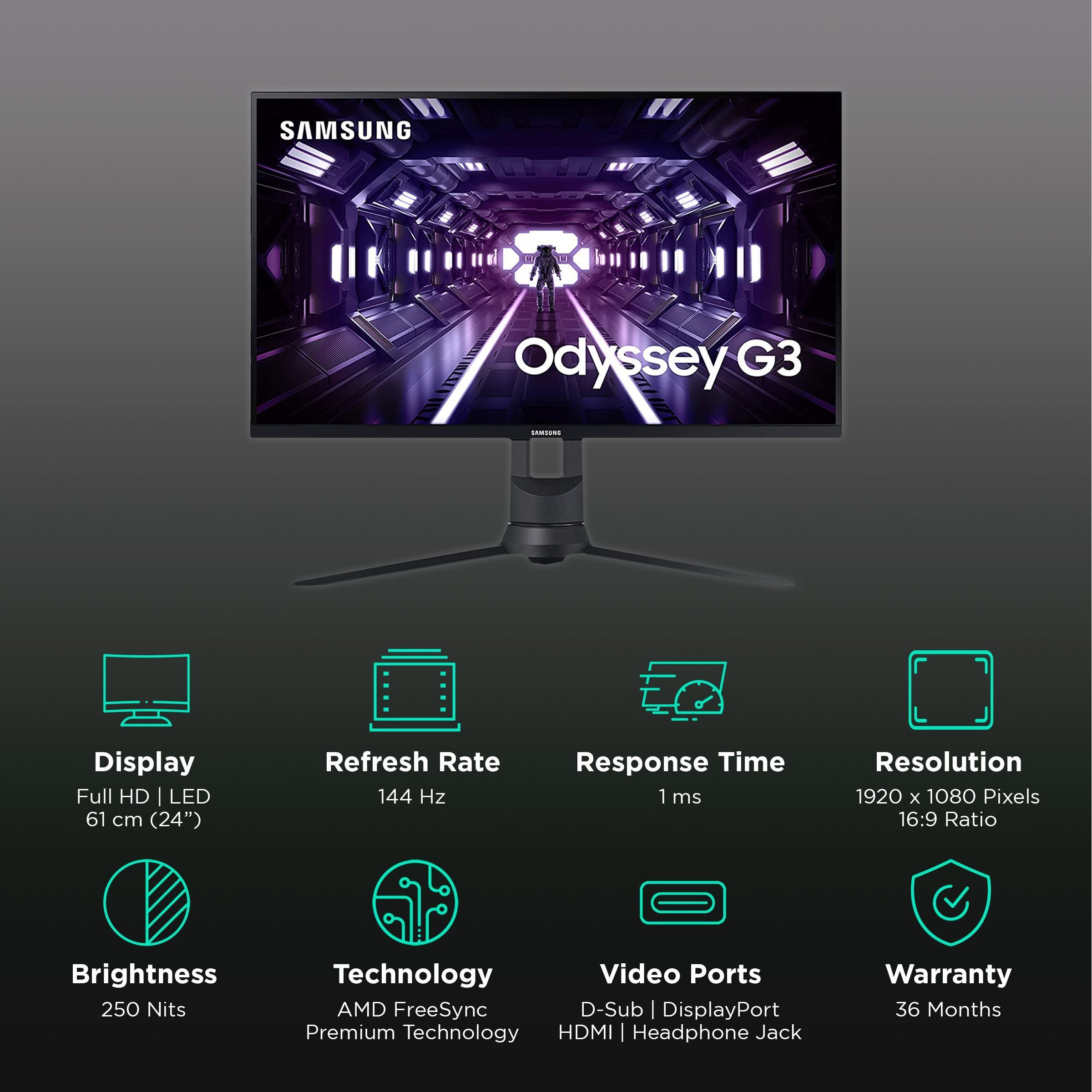 SAMSUNG Odyssey G3 61 cm (24 inch) Full HD VA Panel LED Bezel-Less Height Adjustable Gaming Monitor with AMD FreeSync Premium Technology_3