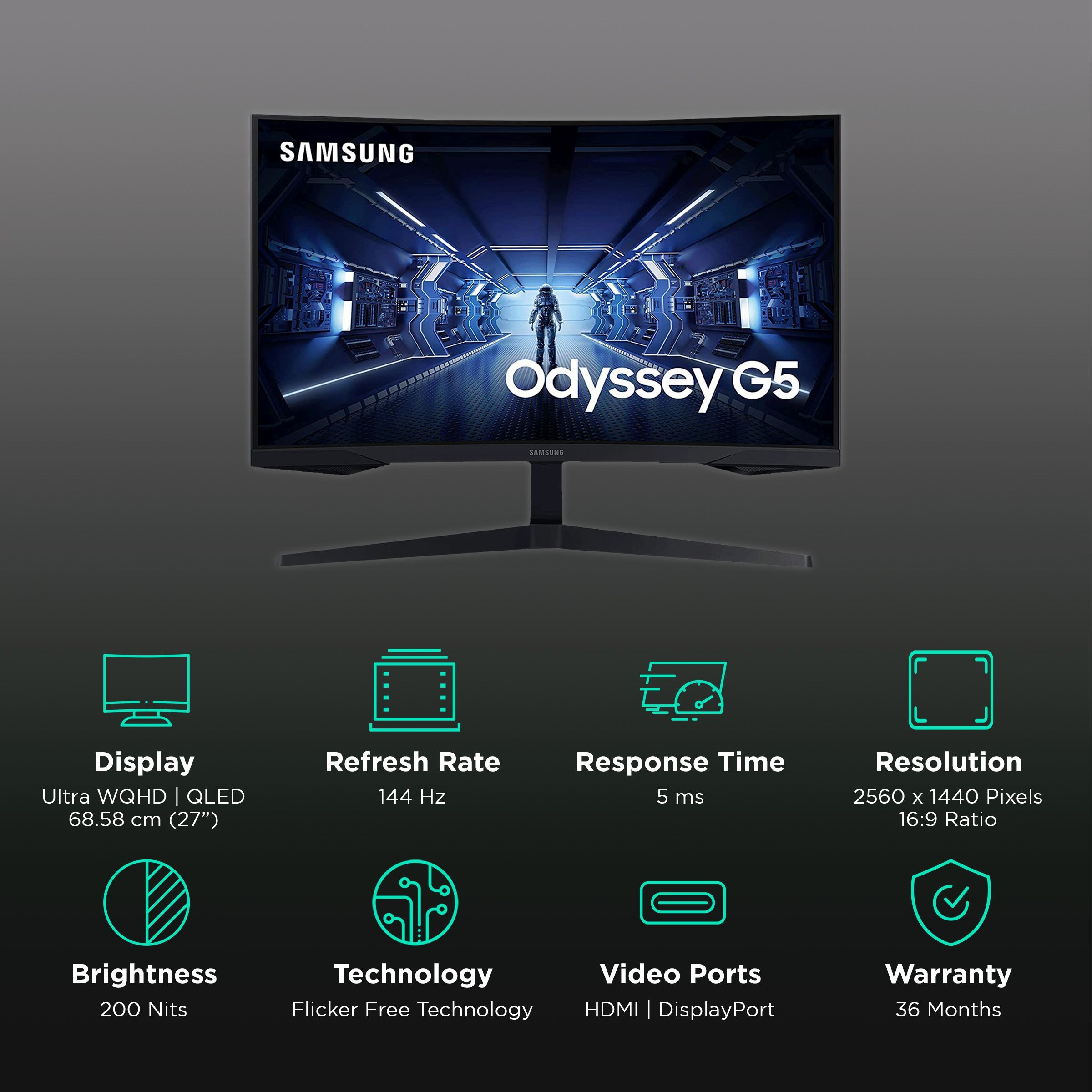 SAMSUNG Odyssey G5 68.58 cm (27 inch) Ultra WQHD VA Panel QLED Curved Gaming Monitor with Flicker-Free Technology_3