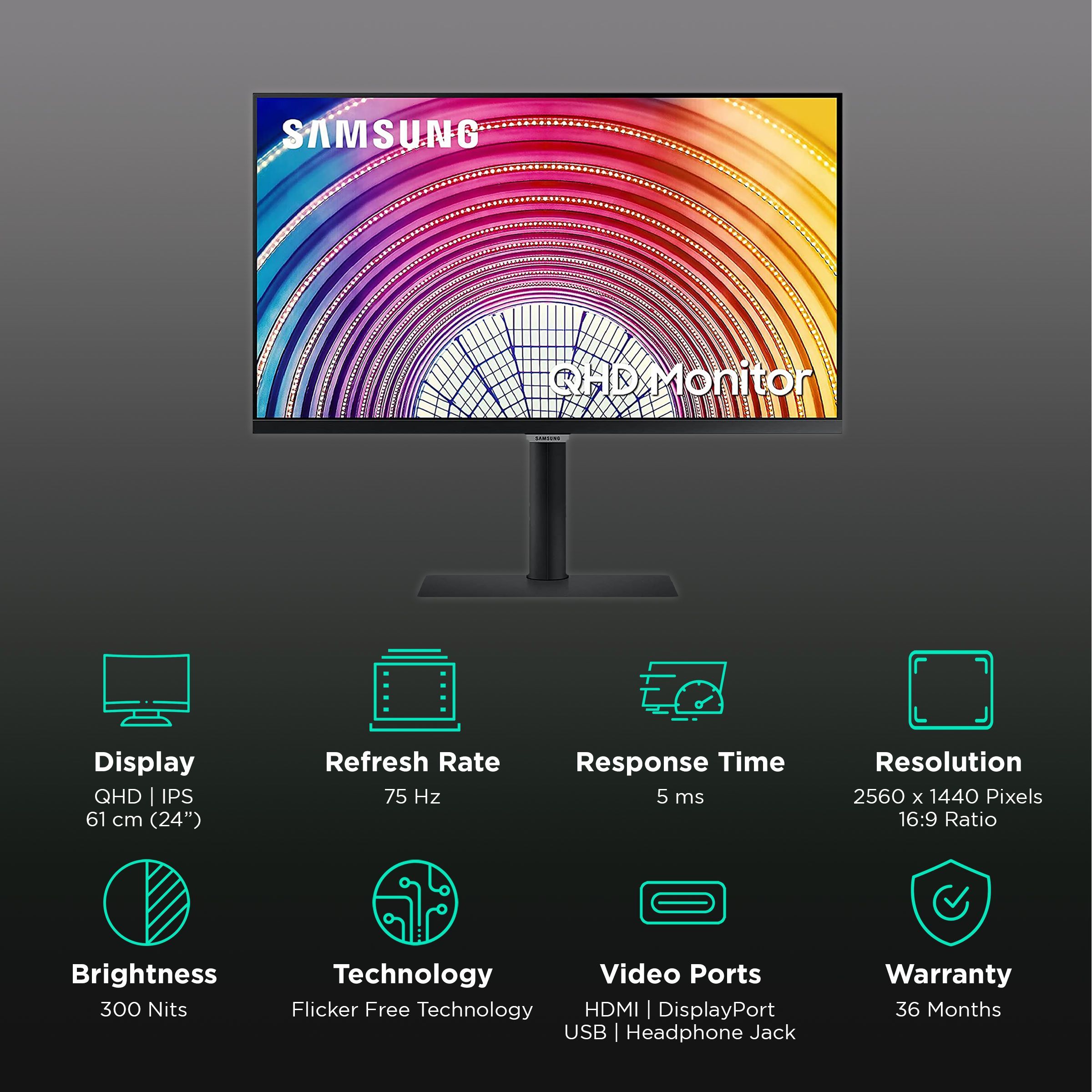 SAMSUNG S60A 61 cm (24 inch) QHD IPS Panel LED Borderless Height Adjustable Monitor with Flicker-Free Technology_3