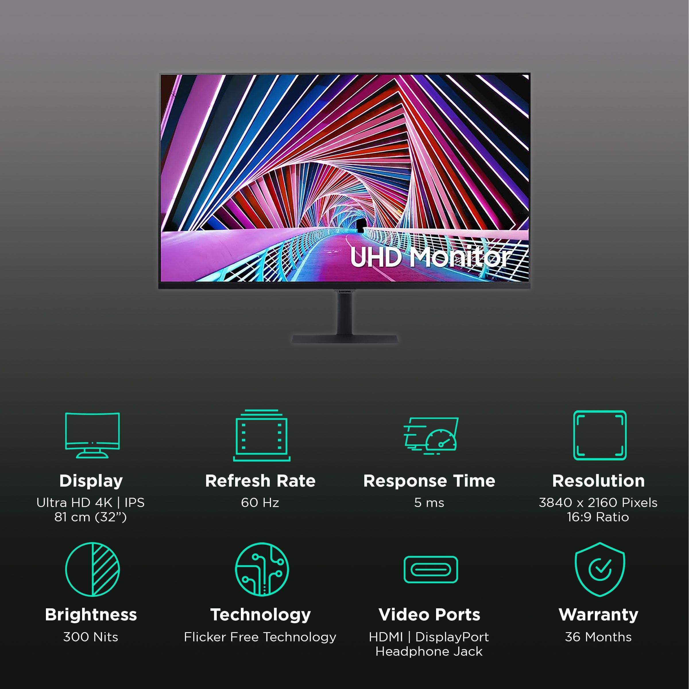 SAMSUNG S70A 81 cm (32 inch) Ultra HD 4K VA Panel LED Borderless Monitor with Flicker-Free Technology_3