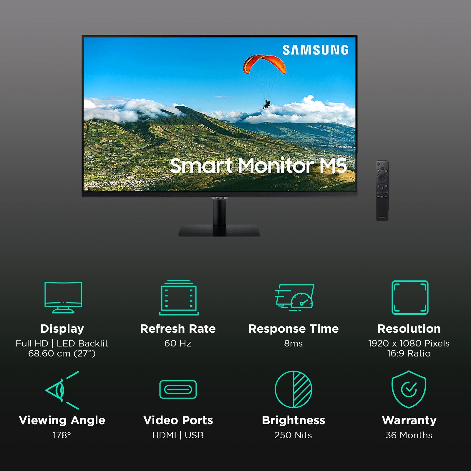 SAMSUNG M5 68.6 cm (27 inch) Full HD LED Backlit Panel Monitor with Adaptive Picture Technology SAMSUNG M5 68.6 cm (27 inch) Full HD LED Backlit Panel Monitor with Adaptive Picture Technology_3