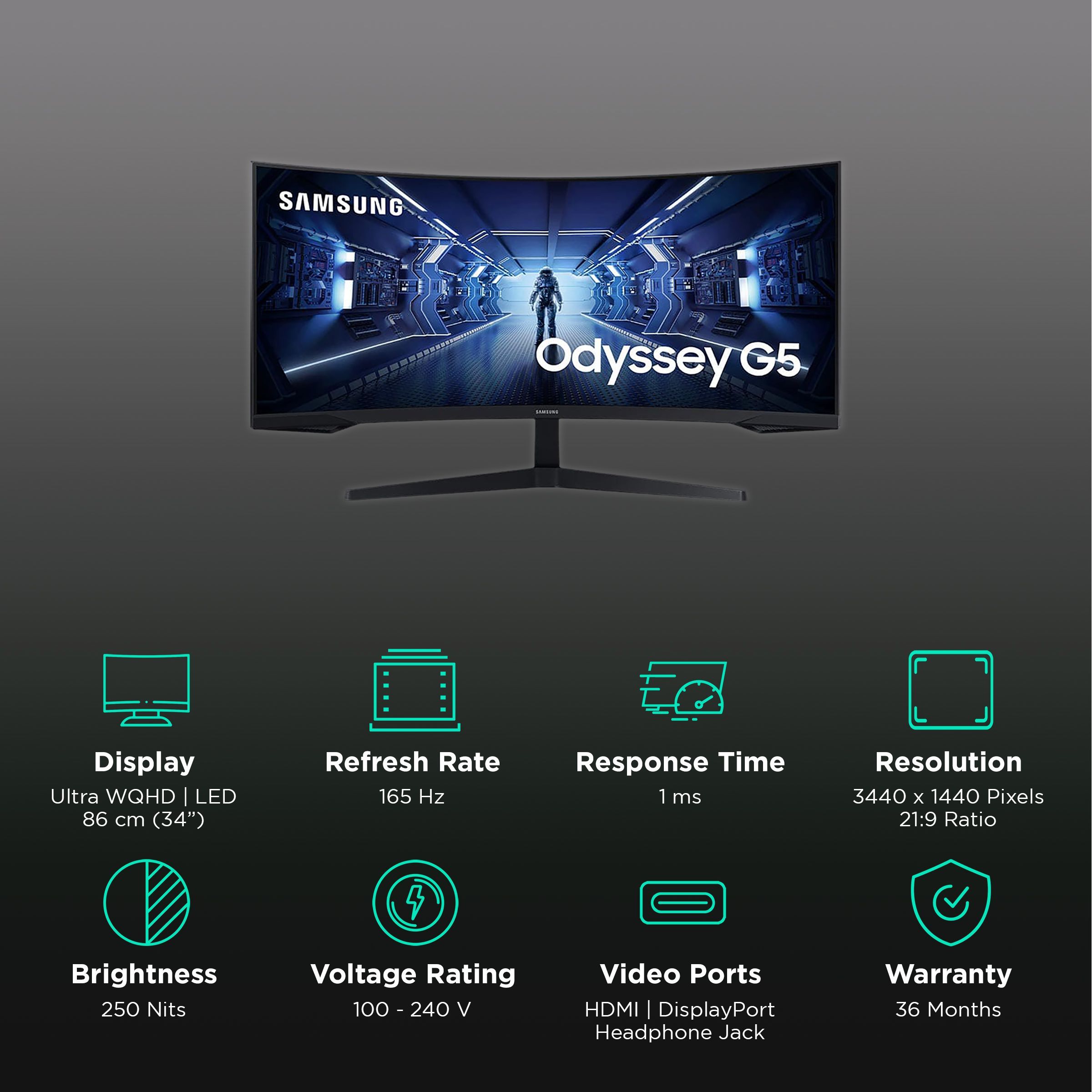 SAMSUNG Odyssey G5 86 cm (34 inch) Ultra WQHD VA Panel LED Curved Gaming Monitor with Black Equalizer_3