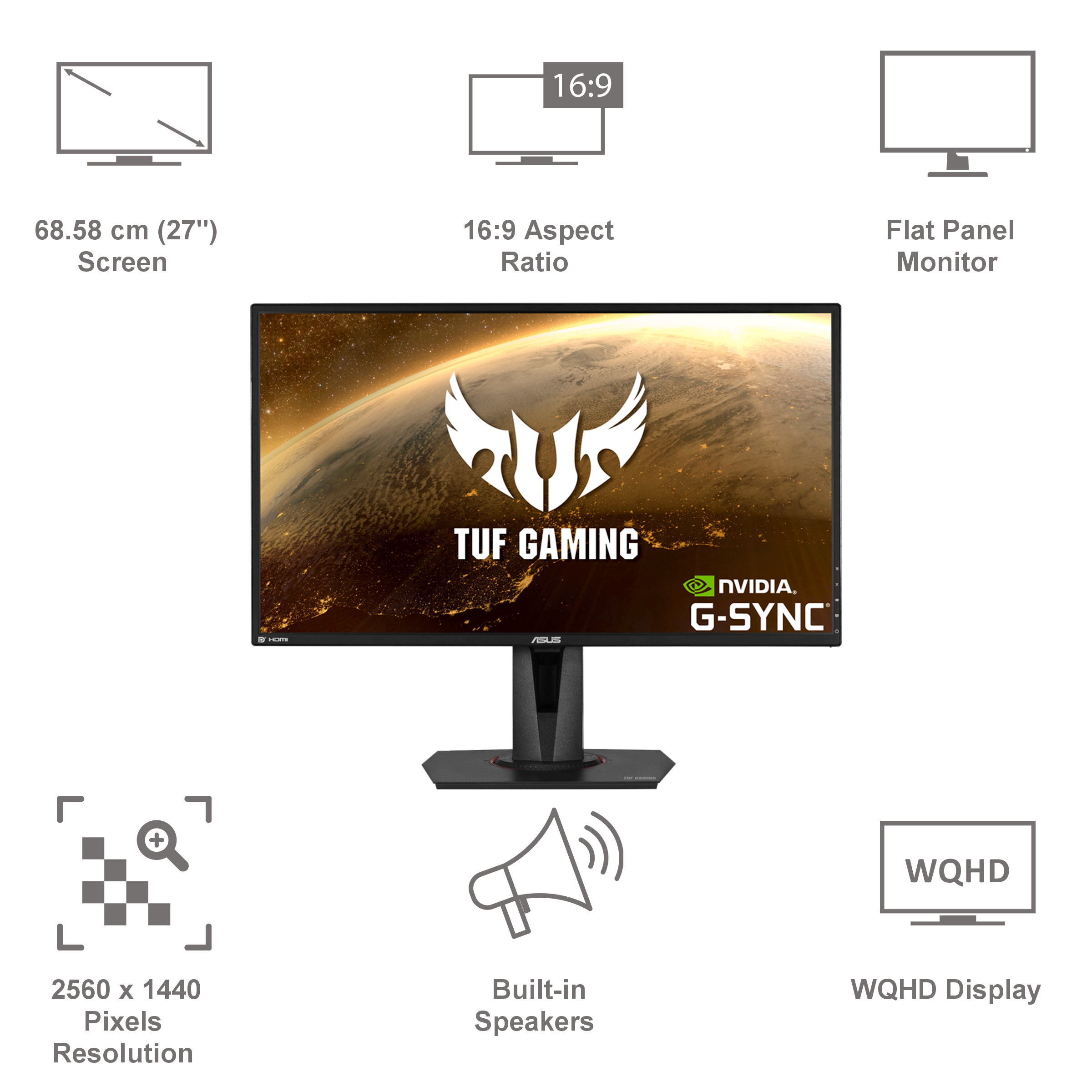 ASUS TUF 68.58cm (27 Inch) WQHD Flat Panel Gaming Monitor (G-SYNC Compatible, HDMI, 165Hz, VG27AQ, Black)_5