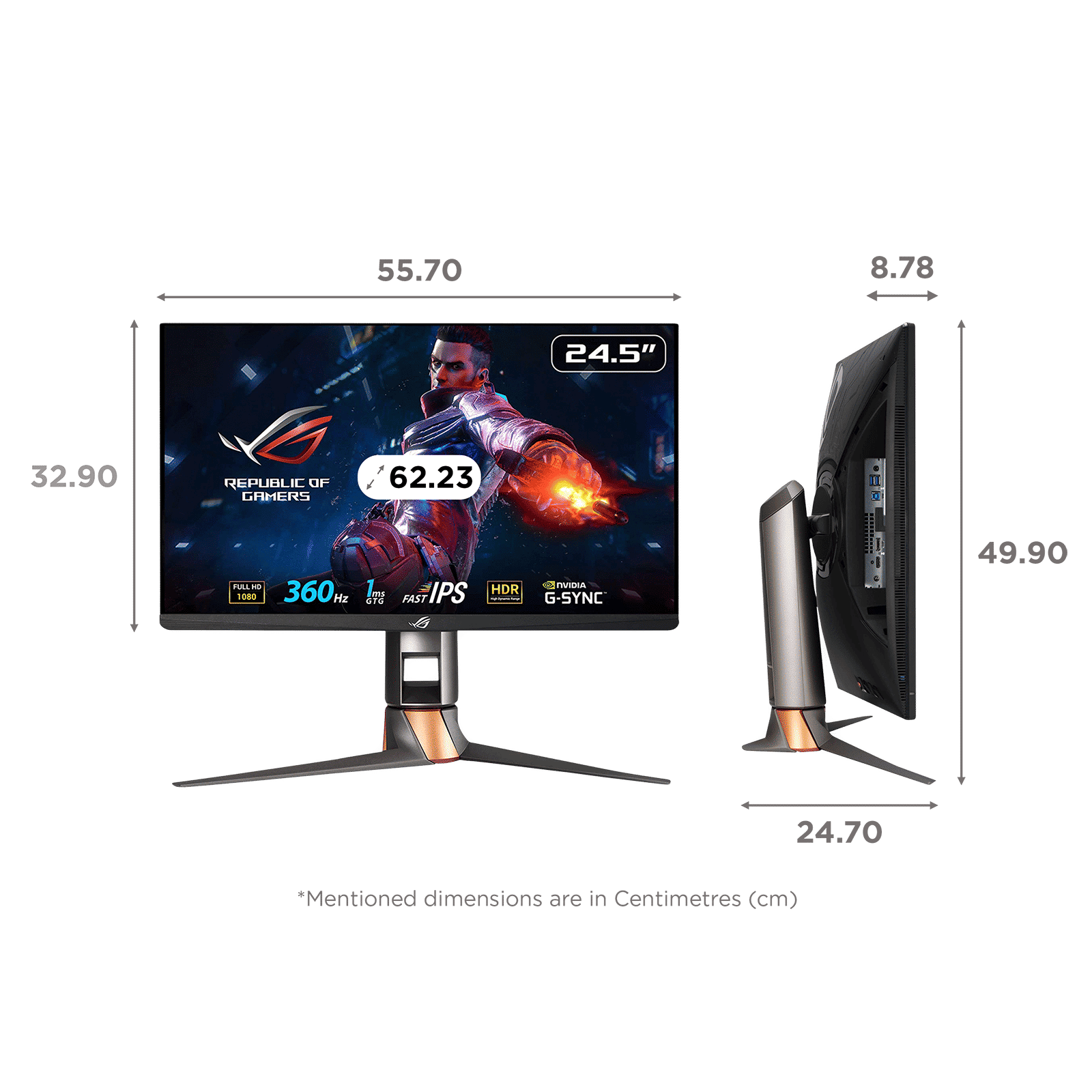 ASUS ROG Swift 62.23 cm (24.5 inch) Full HD IPS Panel LCD Height Adjustable Gaming Monitor with Flicker-Free Technology_2