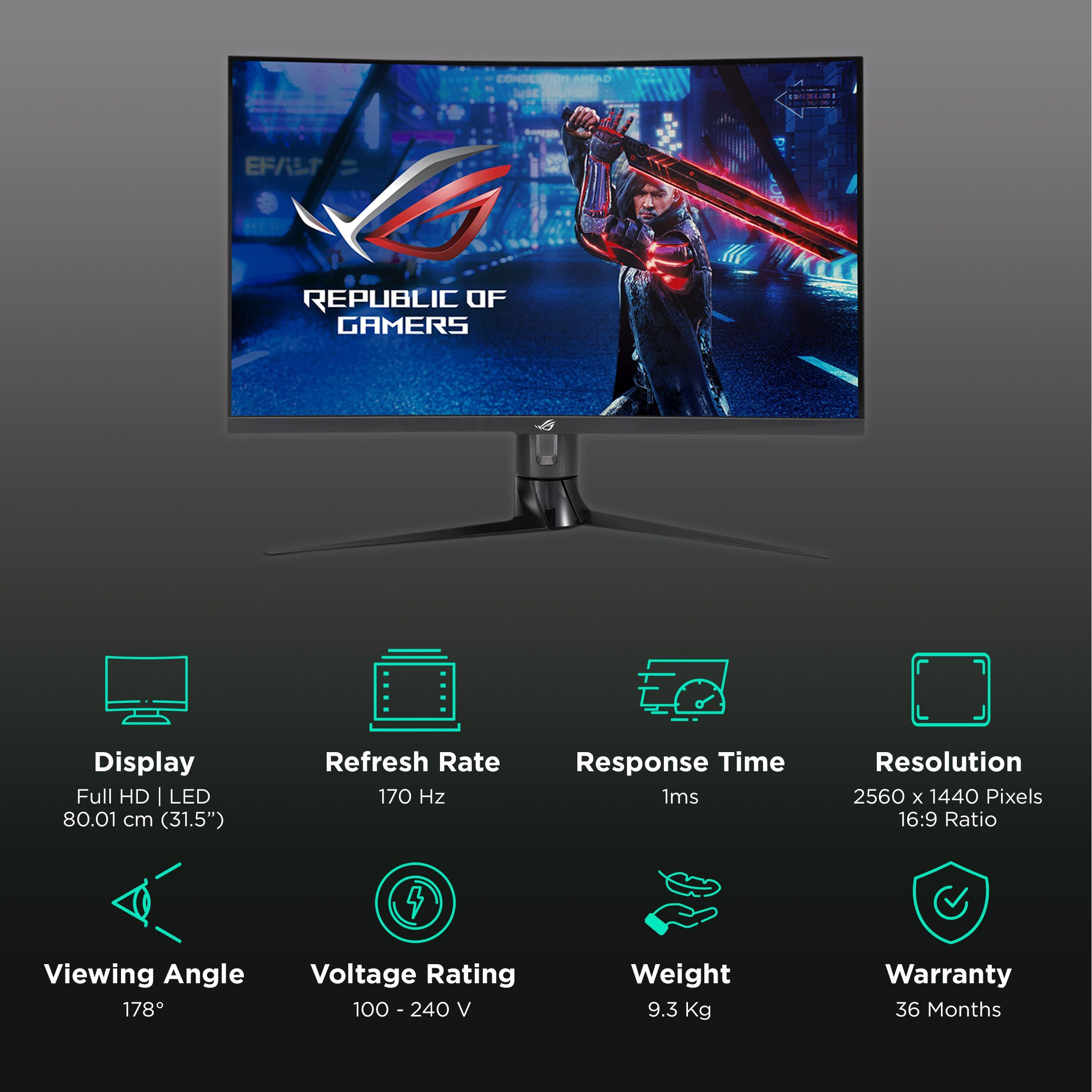 ASUS ROG Strix 80.01 cm (31.5 inch) WQHD VA Panel LED Curved Height Adjustable Monitor with LED Backlight_3