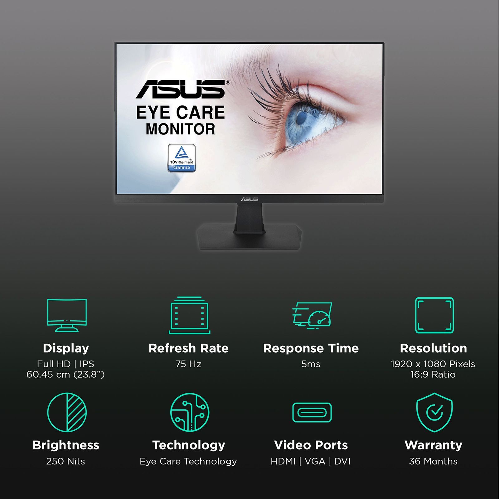 ASUS 60.45 cm (23.8 inch) Full HD IPS Panel LED Frameless Monitor with Eye Care Technology_3