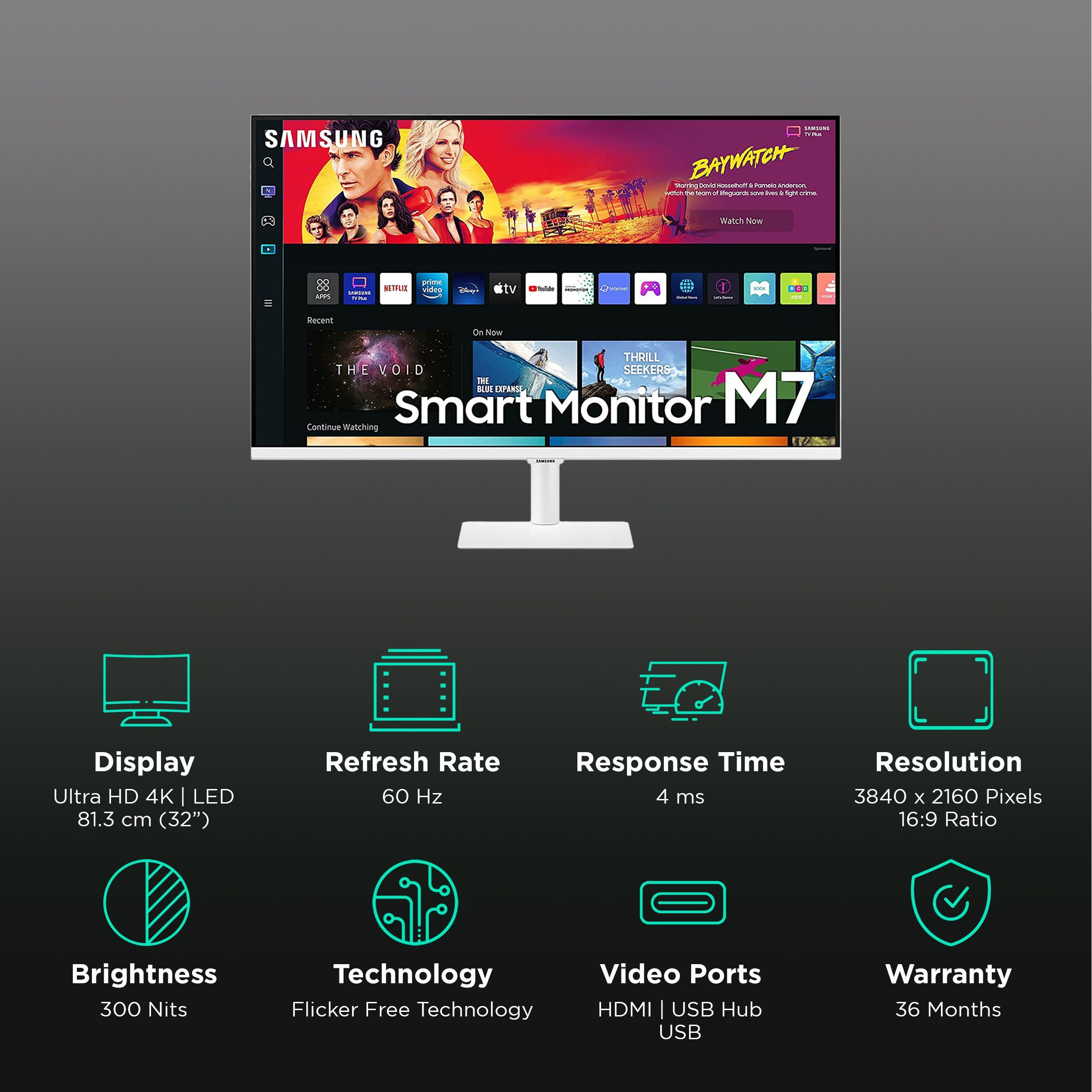SAMSUNG M7 81.3 cm (32 inch) Ultra HD 4K VA Panel LED Ultra Wide Monitor with Flicker-Free Technology SAMSUNG M7 81.3 cm (32 inch) Ultra HD 4K VA Panel LED Ultra Wide Monitor with Flicker-Free Technology_3