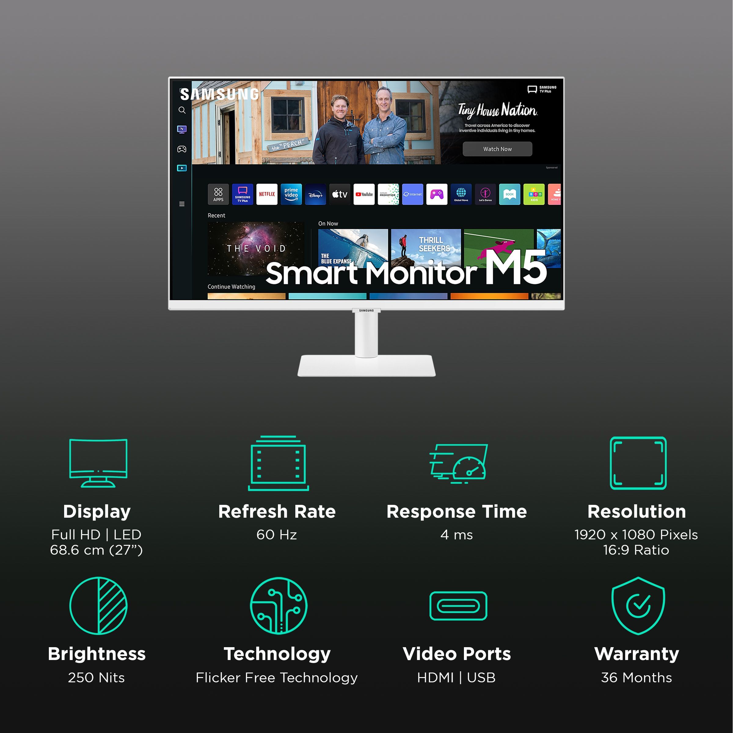 SAMSUNG M5 68.6 cm (27 inch) Full HD VA Panel LED Ultra Wide Monitor with Flicker-Free Technology SAMSUNG M5 68.6 cm (27 inch) Full HD VA Panel LED Ultra Wide Monitor with Flicker-Free Technology_3