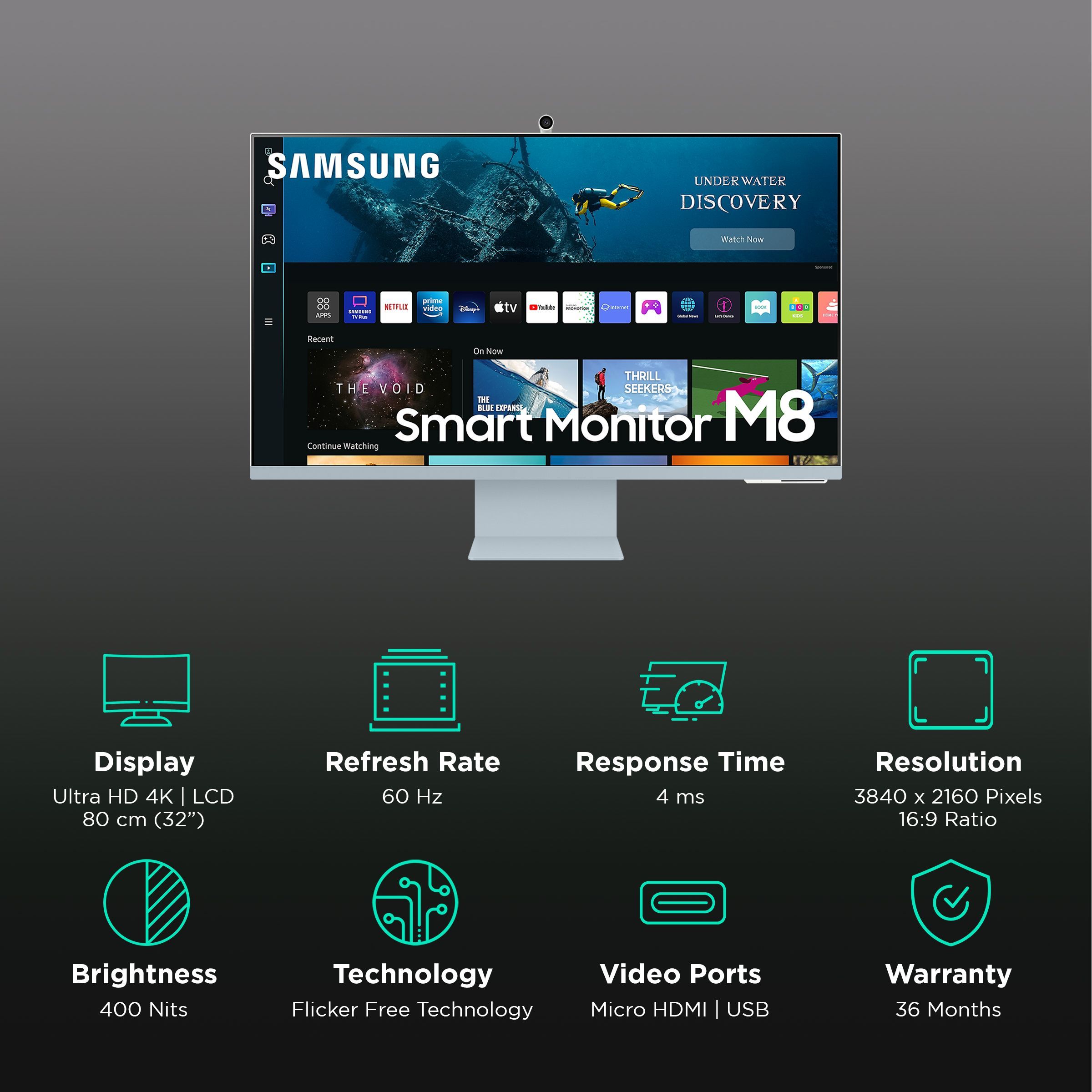 SAMSUNG M8 80 cm (32 inch) Ultra HD 4K VA Panel LCD Ultra Wide Height Adjustable Monitor with Flicker-Free Technology SAMSUNG M8 80 cm (32 inch) Ultra HD 4K VA Panel LCD Ultra Wide Height Adjustable Monitor with Flicker-Free Technology_3