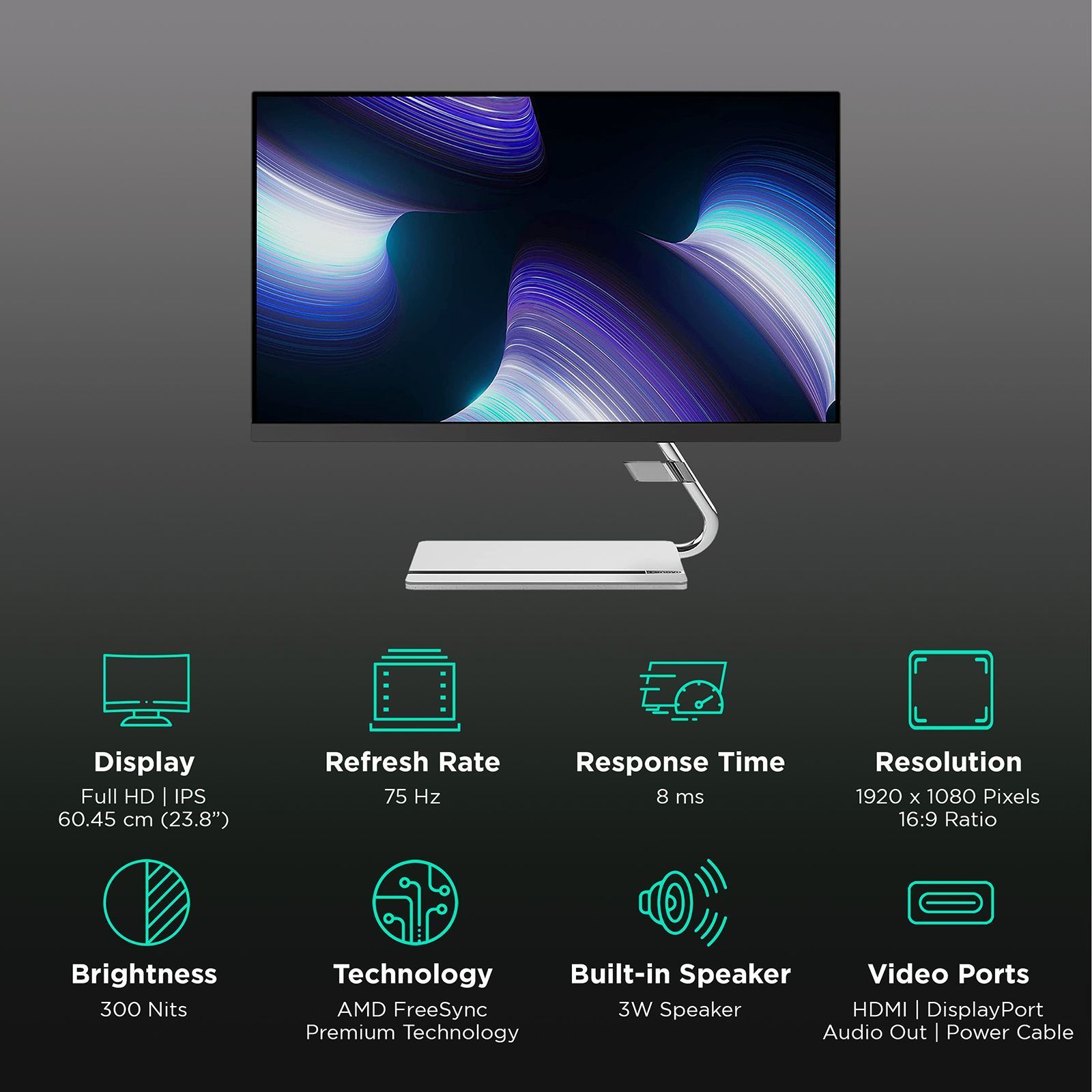 Lenovo Q24i-20 60.45 cm (23.8 inch) Full HD IPS Panel LCD 3-Side Near Edgeless Bezel Height Adjustable Monitor with AMD FreeSync Premium Technology_3