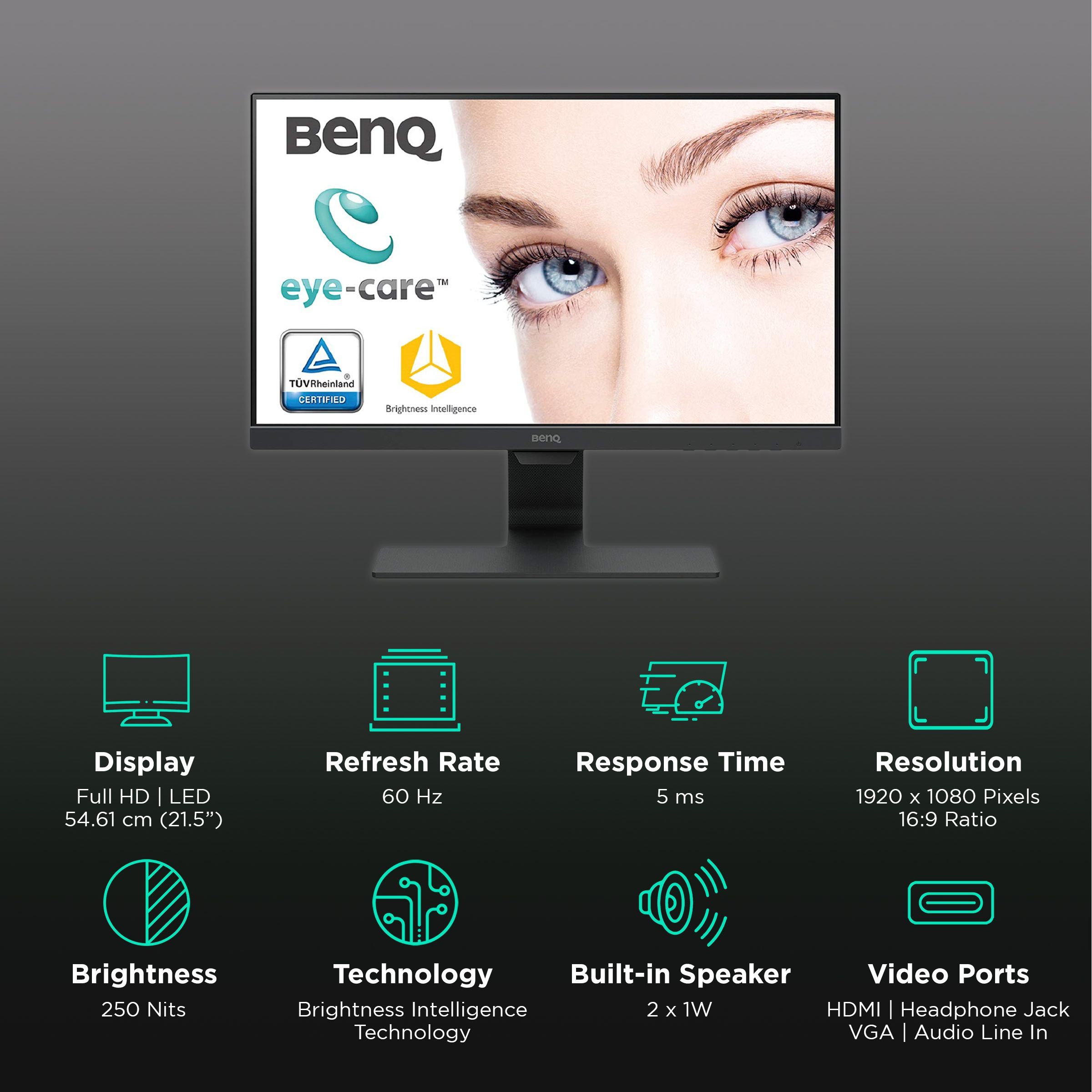 BenQ Home 54.61 cm (21.5 inch) Full HD VA Panel LED Ultra Slim Bezel Monitor with Brightness Intelligence Technology_3